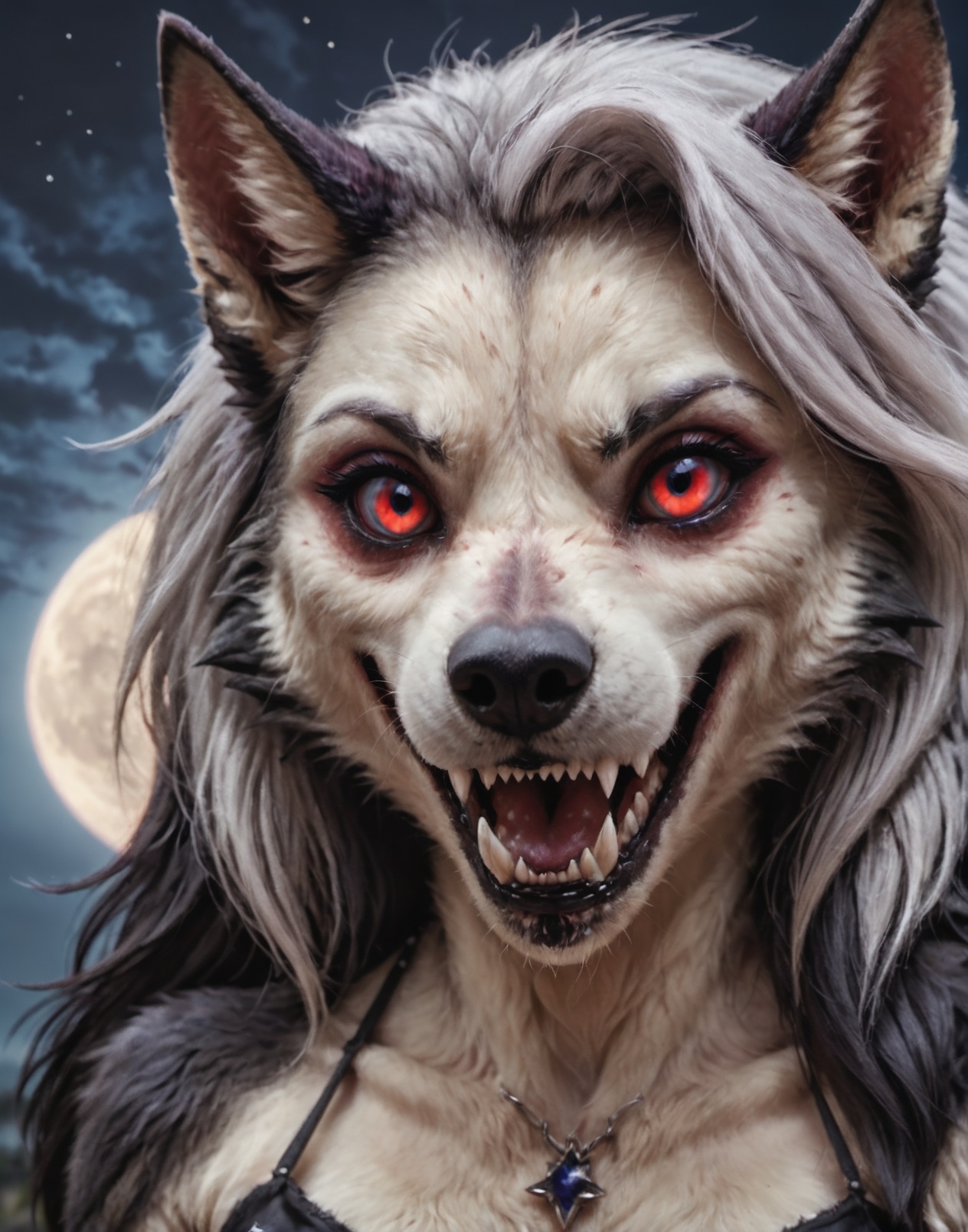 realistic macro photo anthro Loona Hellhound,  face ,  detailed fangs on Tensor.Art