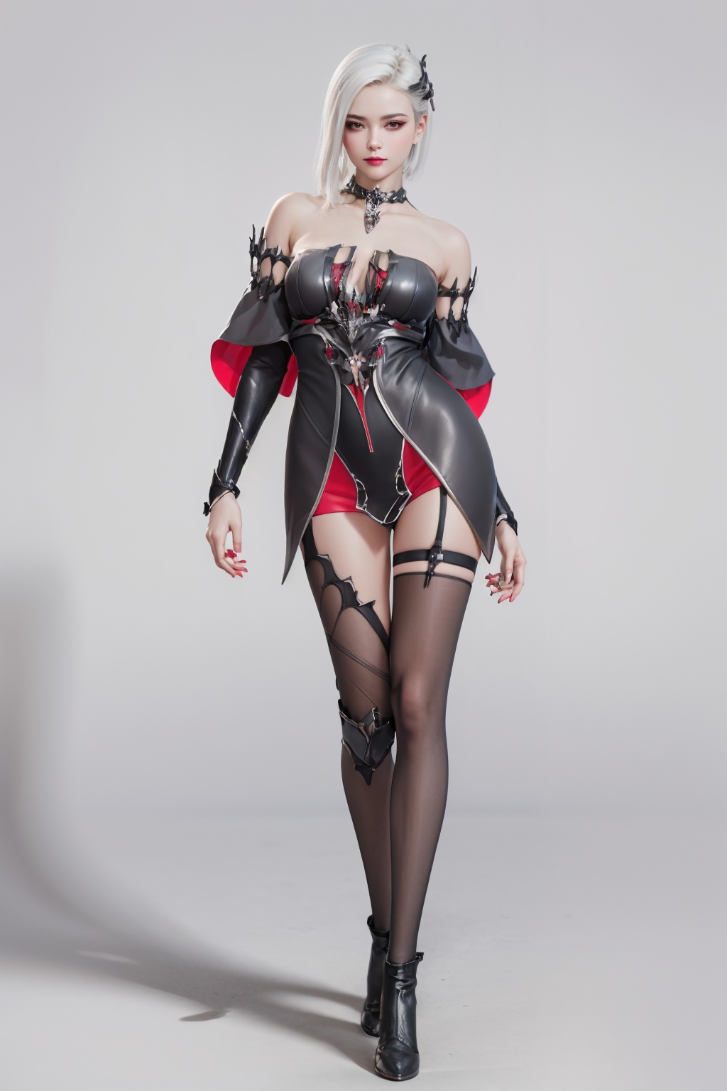 (masterpiece, best quality:1.3),ultra highres,8k,(realistic, photorealistic:1.4),best quality,masterpiece,1girl,detached sleeves,facial mark,makeup,navel,simple background,bashful,solo,<lora:逆战薇拉:0.7>,dress,white hair,full body,