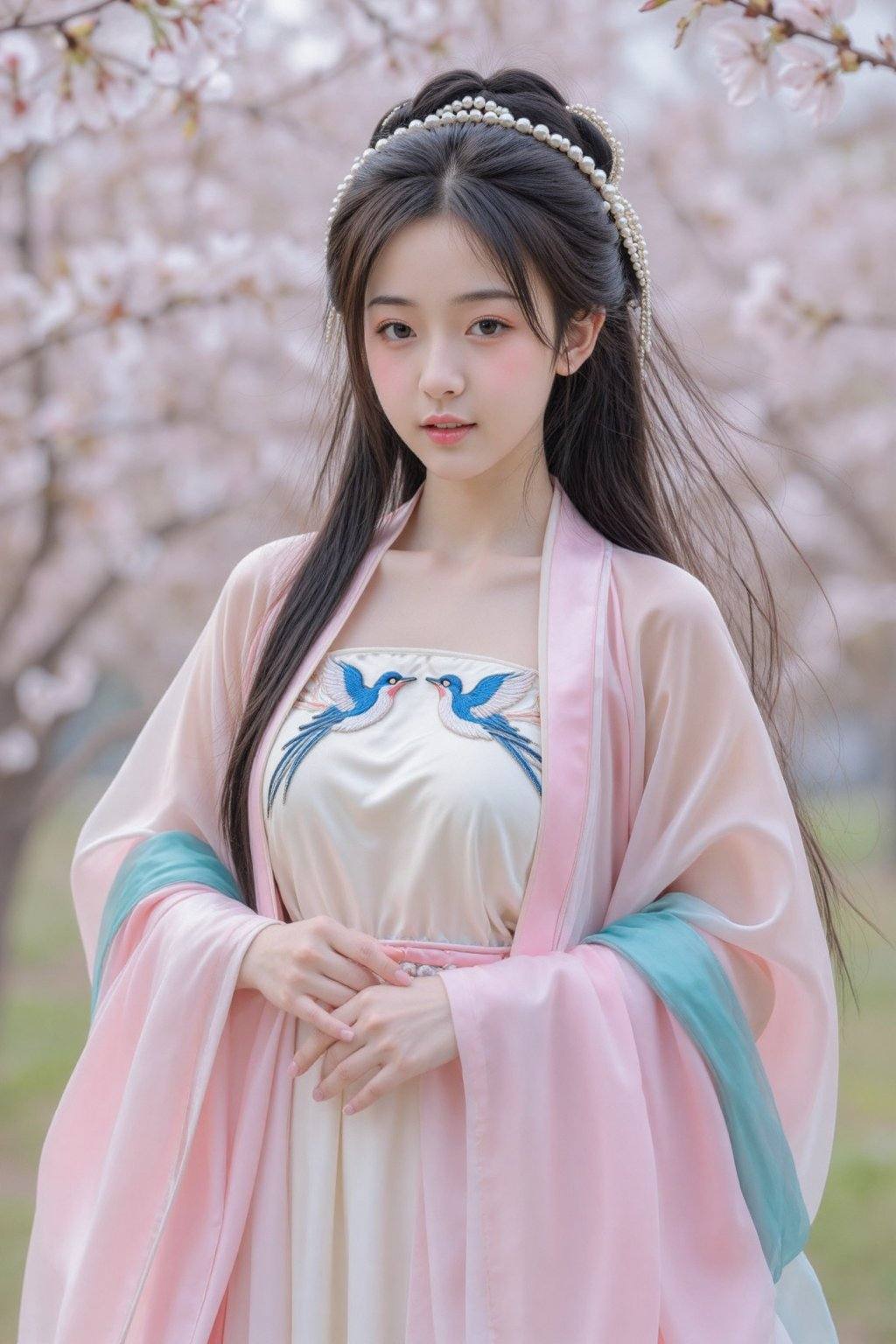 A young East Asian woman,  appearing to be in her early twenties,  stands centered in the frame on Tensor.Art