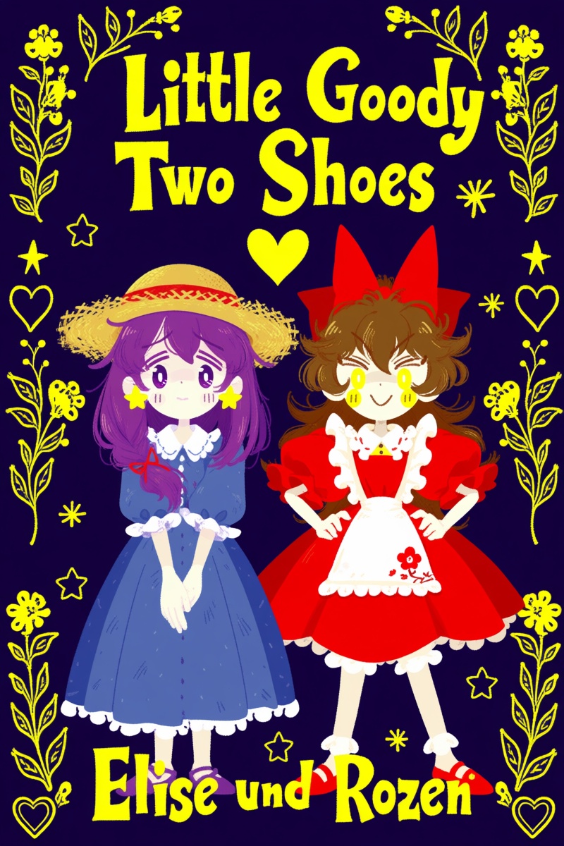 @jsslnst,  The image depicts two girls standing side by side against a dark purple background adorned with yellow floral p...