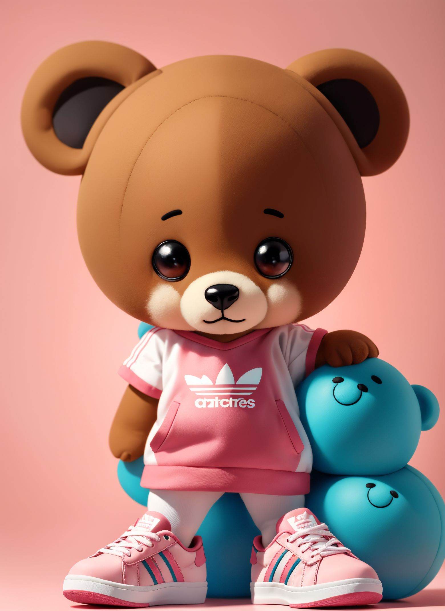 masterpiece,  best quality,  a small toy bear wearing an adidas outfit and sneakers on Tensor.Art