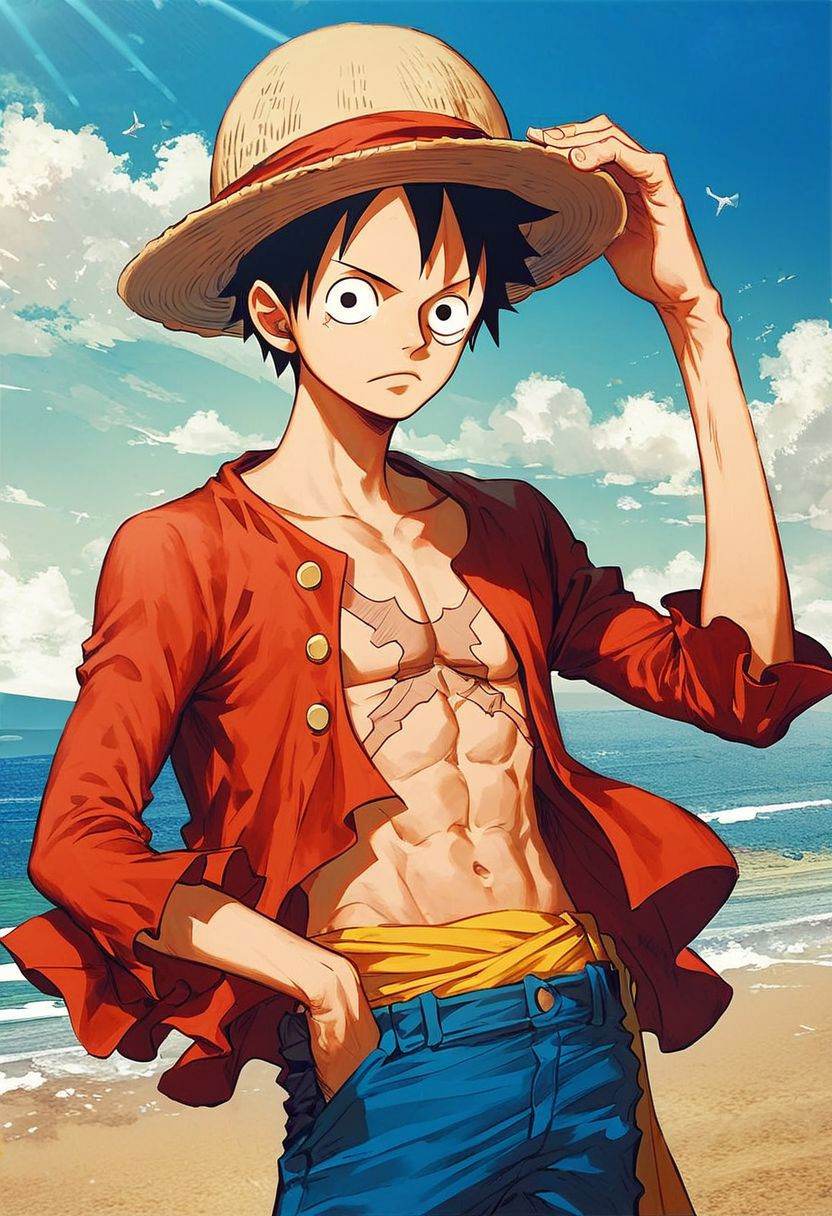 score_9_up ,  score_6_up,  Luffy in the beach on Tensor.Art