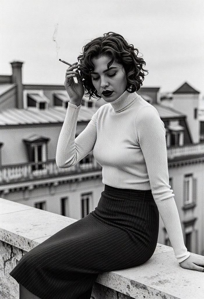 analog_feel,  1970s analog black-and-white photography,  a young woman with a melancholic and poetic expression on Tensor.Art