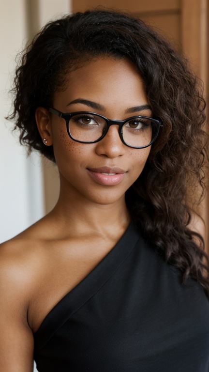 short light skinned black female,  long curly with no frizz brown hair,  glasses on Tensor.Art