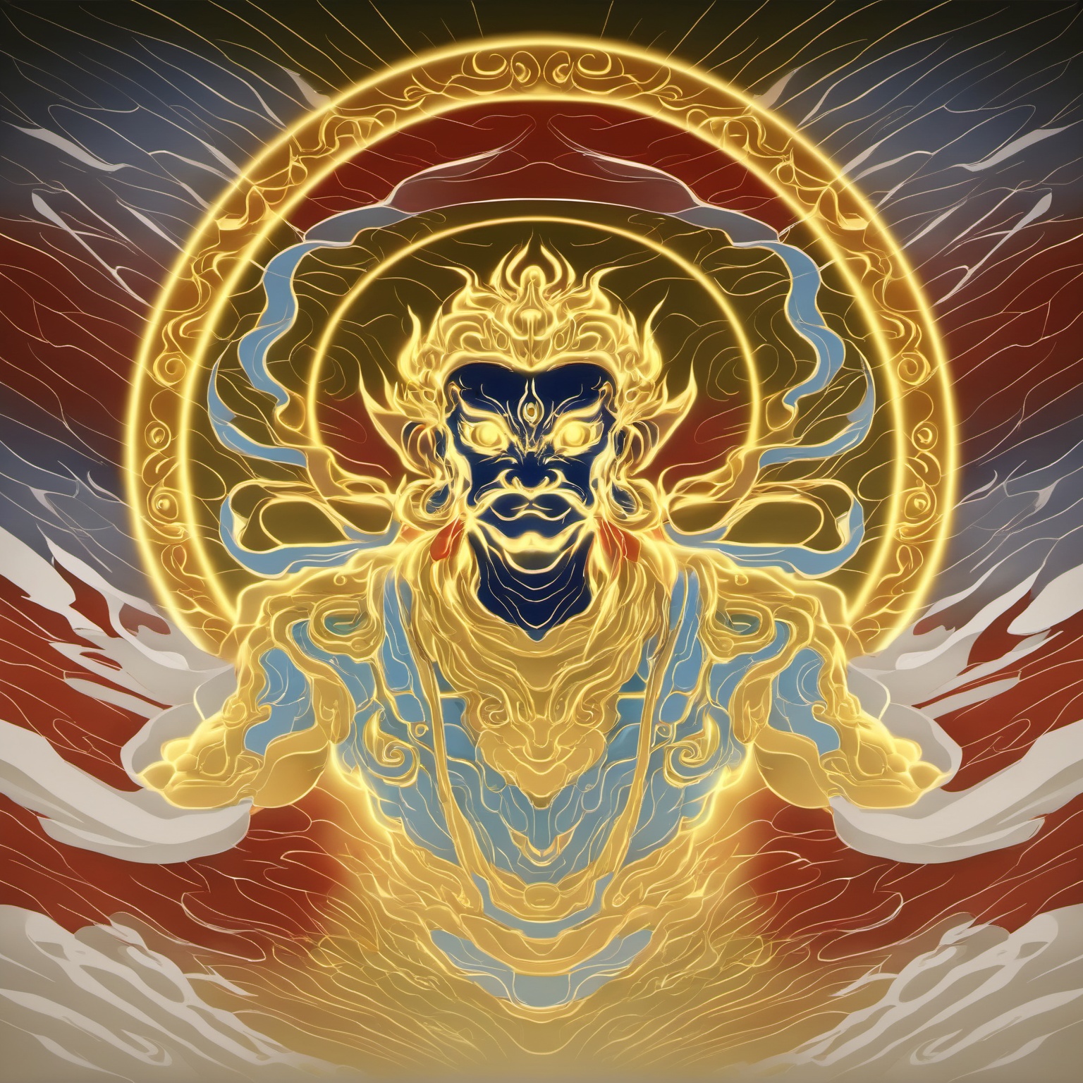 a projection of immortal,halo,<lora:eastern_mythology_xl:0.6>,golden line,tangka,mix,front view,