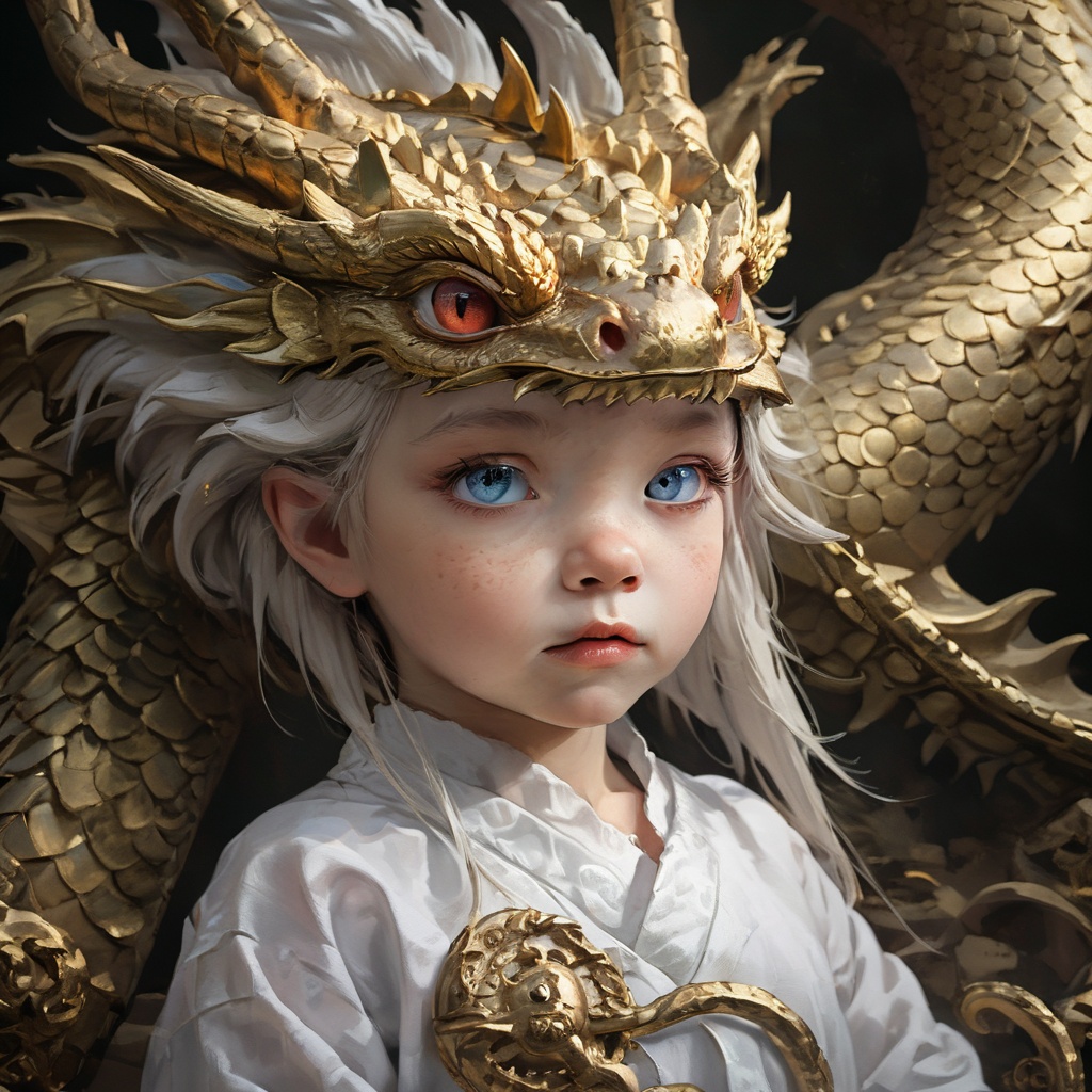 lbbao,1girl,dragon,looking at viewer,solo,realistic,closed mouth,heterochromia,<lora:龙宝宝:0.8>,