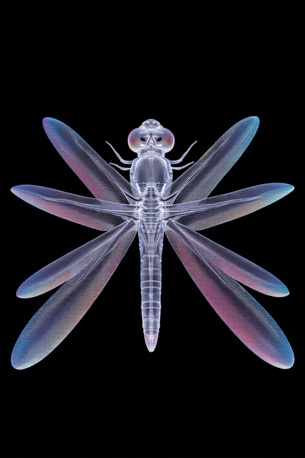 beijihui,Transparent dragonfly with crystalline wings refracting laser beams,