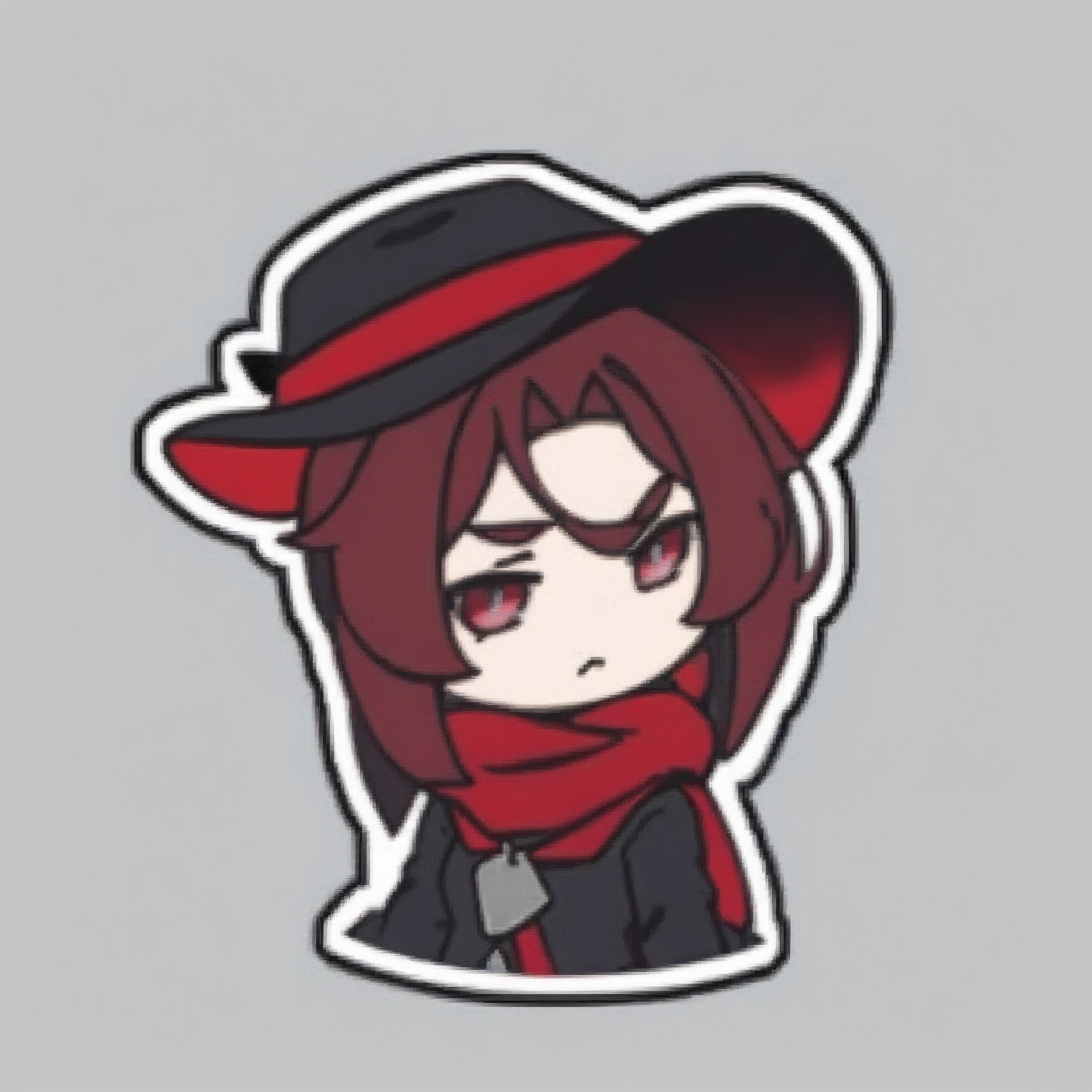 masterpiece, best quality,cowboy hat,outline,Simple background, 1girl, solo,red hair, black hat, hat feather, red scarf, black jacket, dog_tags, chibi, , , solo, , portrait, , , frown, chibi, , looking_at_viewer, , meme, , sailor_collar, , closed_mouth<lora:Texture2DjiXLlokr4f-000142:0.95> <lora:JXXLV1-000062:1>