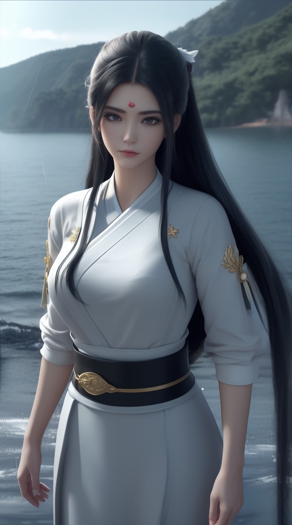 (,1girl, ,best quality, ),looking at viewer, <lora:387-DA-永生-莫师姐:0.8> ,ultra detailed 8k cg, ultra detailed background,  ,masterpiece, (( , )) ,tamari \(flawless\),lake,upper body,   (()), (), , 1girl, , partially_submerged, long_hair, rain, solo, , caustics, ocean