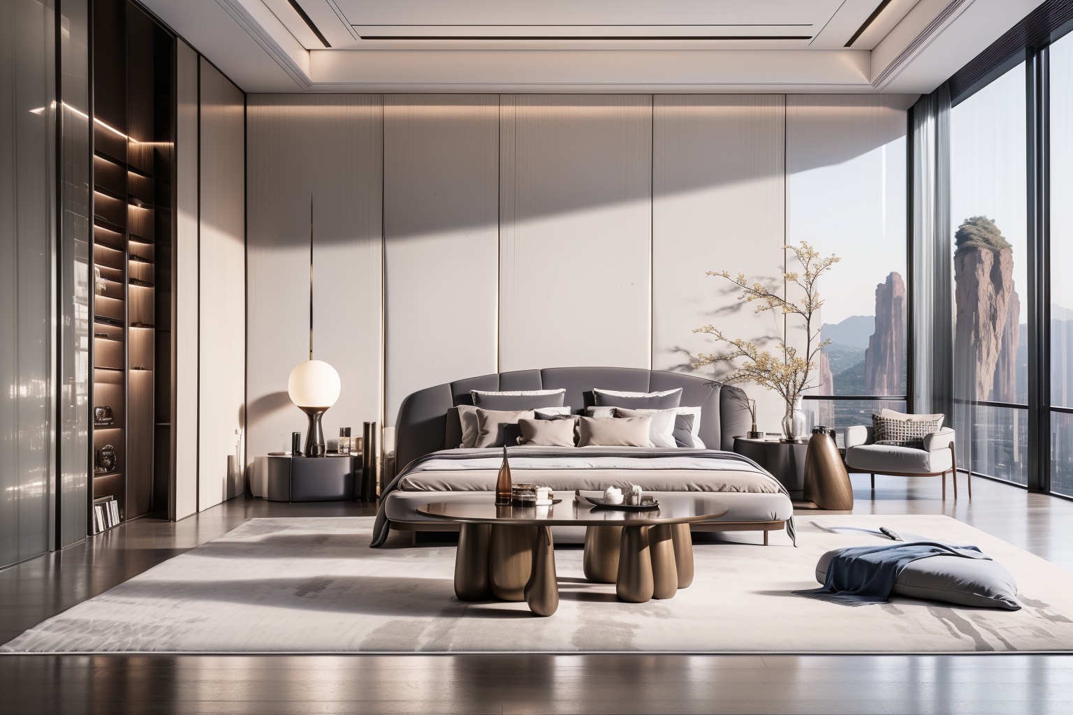 Lao Chen Jingdian, bed, scenery, no humans, window, table, book,interior design, 