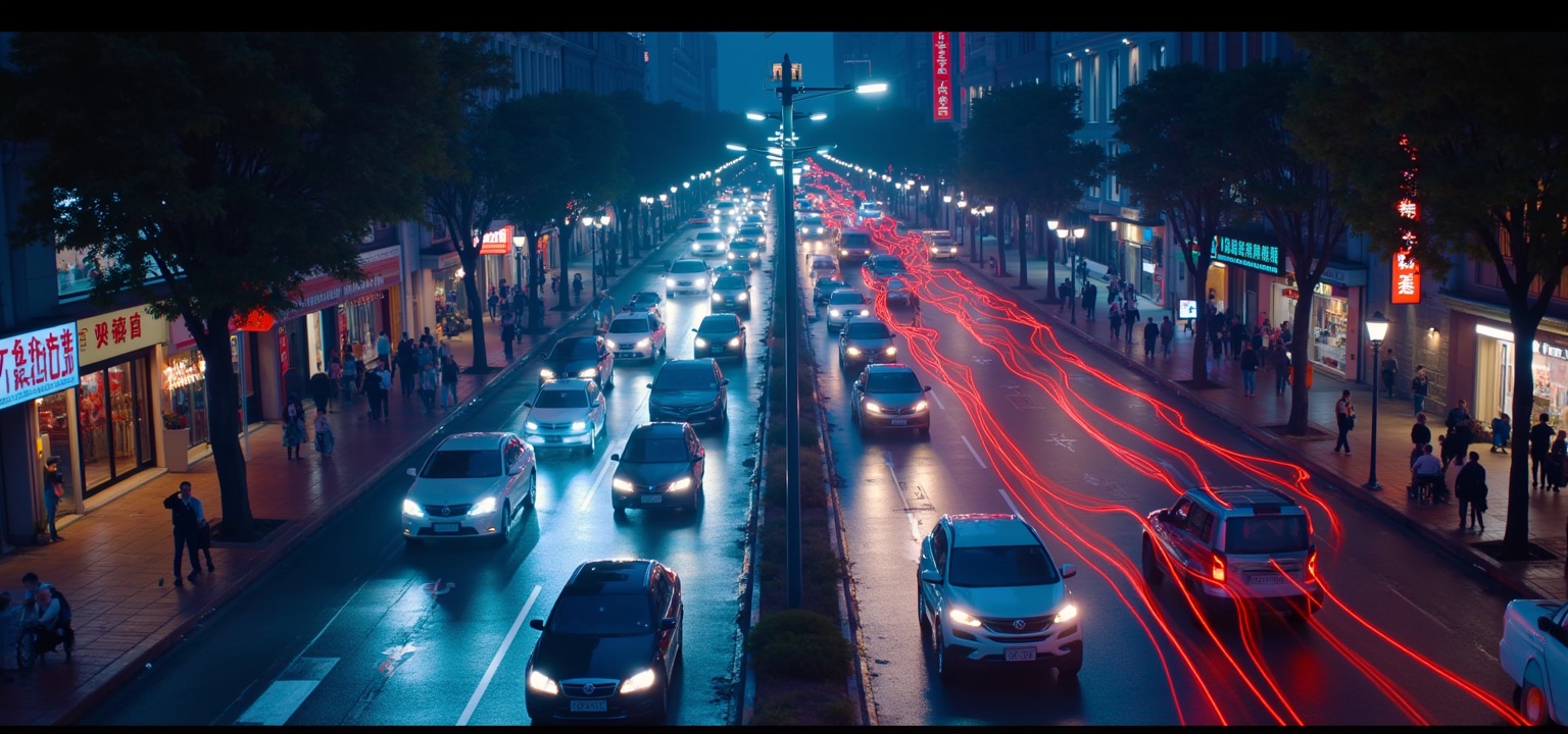 Color style,Fantasy style,(Color style:2),On the streets, traffic is a constant flow, car lights streaming **** fireflies, creating trails of light that inject boundless vitality and motion into the city. Streetlights line the sidewalks, emitting a gentle yet bright radiance, illuminating the path for pedestrians and adding a sense of tranquility and peace to the night. In the pedestrian zones, the crowd is lively, with vendors' cries and people's chatter blending into a symphony of noise and excitement. The aroma of various street foods mingles with the smoky air, making one's mouth water.