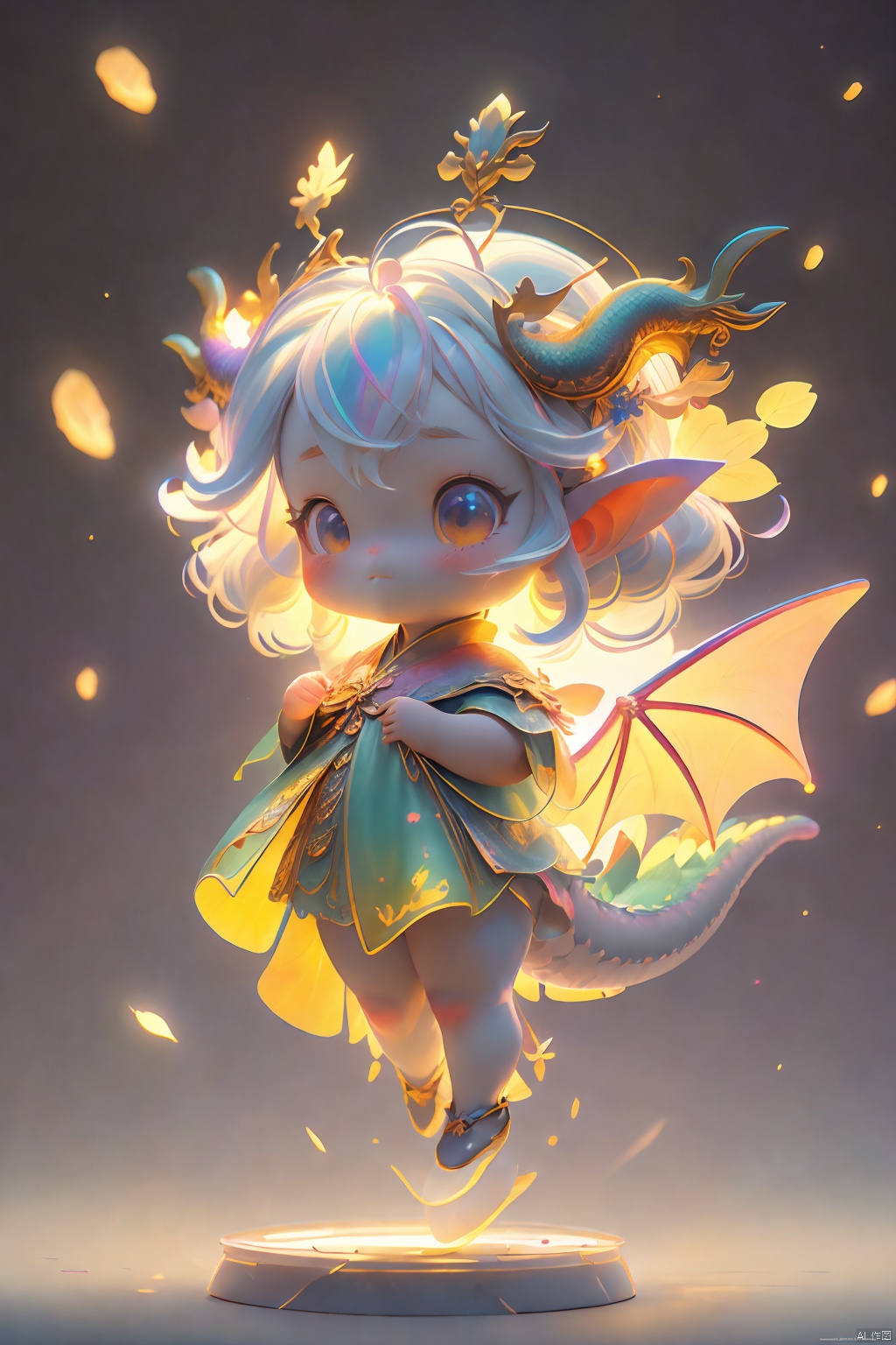 Best Quality,  Masterpiece,  Cute Little Dragon, Naked,  full body scales,  dragon tail,  dragon horns, （ Clear Color PVC Scales）, （ Clear Color Vinyl Wings）,  （Colorful Scales）,  Prism,  Holographic,  Chromatic Aberration,  Fashion Illustration,  Masterpiece,  8k,  Super Detailed,  pixiv, High Resolution,  Solo,  Ultra Detail,  Masterpiece,  (Detail Cute Face): 1.2,  (Masterpiece,  Best Quality: 1.3),  Beautiful Detail Glow,  Best Lighting,  (((Best Quality,  Textile Shadows,  Ultra Detail))),  Beauty and Aesthetics with High Detail,  Best Lighting,  High Resolution,  Detail,  Dynamic Lighting,  Ultra Detailed Skin,  Intricate Detail,  Ultra Detail,  Sharp Detail,  Coast,  (Full Body: 1.2),  Levitation,  xxhanfu halo cyber phoenix crown,  Light-electric style,  Cyberpunk Concept,<lora:EMS-267842-EMS:0.200000>,<lora:EMS-272061-EMS:0.660000>,<lora:EMS-268526-EMS:0.300000>,<lora:EMS-262422-EMS:0.400000>,<lora:EMS-22839-EMS:0.200000>