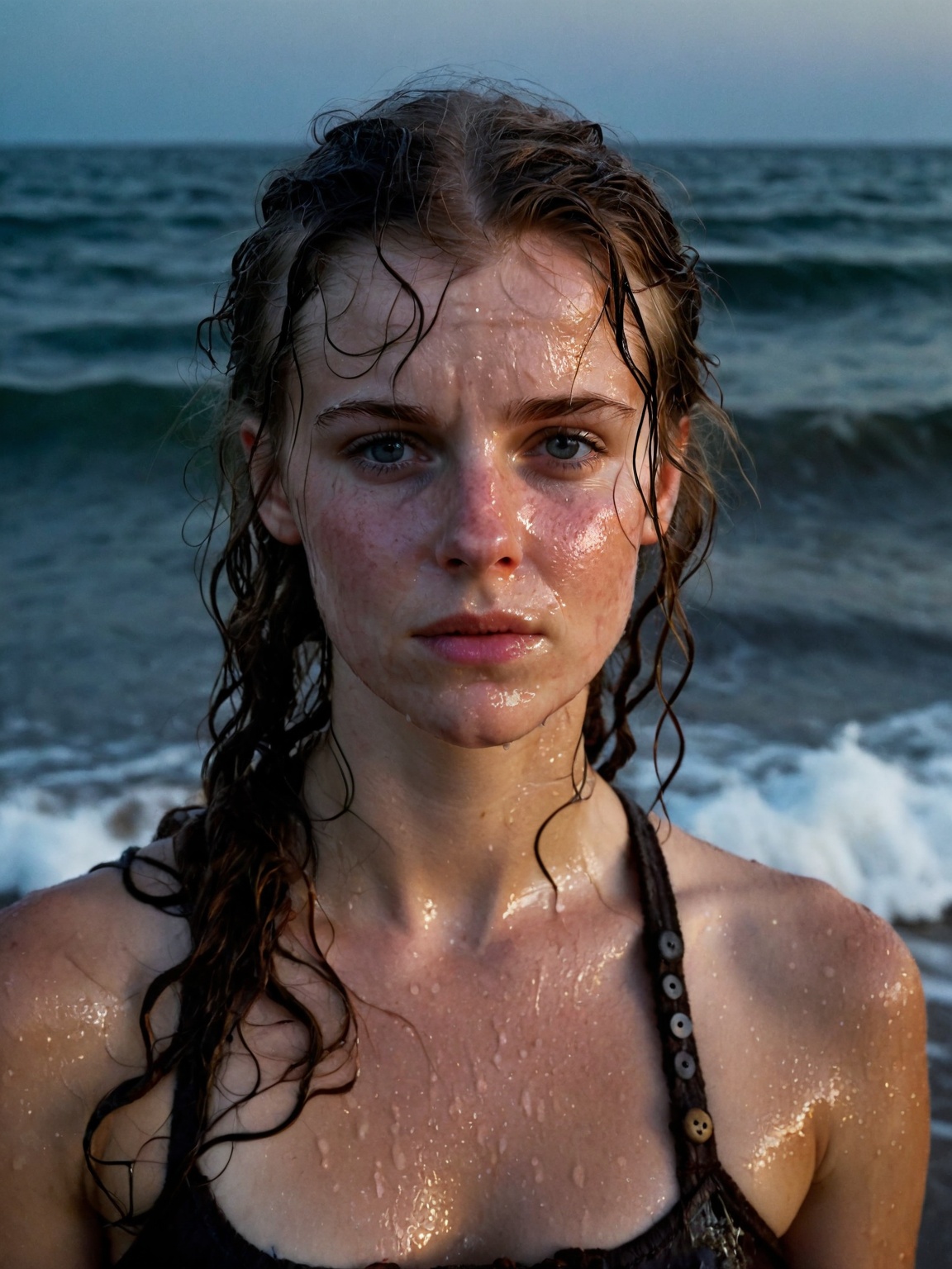 Large format photography,  photo \(medium)\ (upper body shot framing till chest) of an elegant and 18 year old Viking girl...