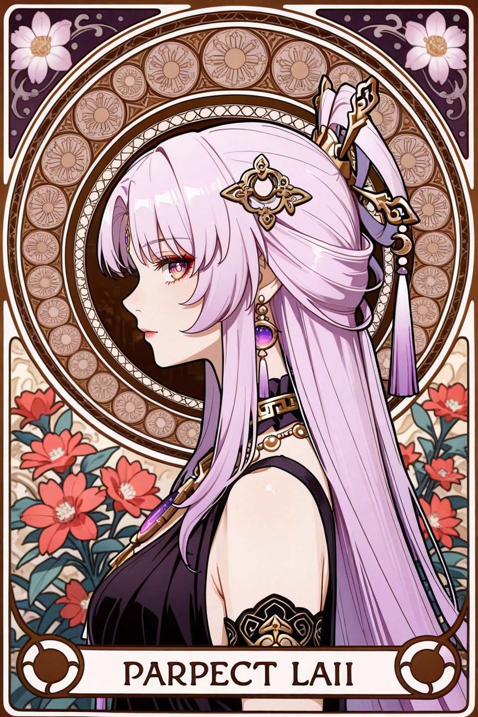 <lora:夏穆风·滤镜·ILL:0.8>,fu_xuan_\(honkai_star_rail\),art nouveau,long hair,1girl,profile,jewelry,flowers,hair ornament,necklace,solo,from side,depth of field,masterpiece,best quality,very aesthetic,alternate costume,alternate costume,2024,2023,perfect composition,ultra-detailed,extreme aesthetic,masterpiece,best quality,good quality,newest,year 2024,year 2023,very aesthetic,absurdres,looking_at_viewer,colorful,makeup,