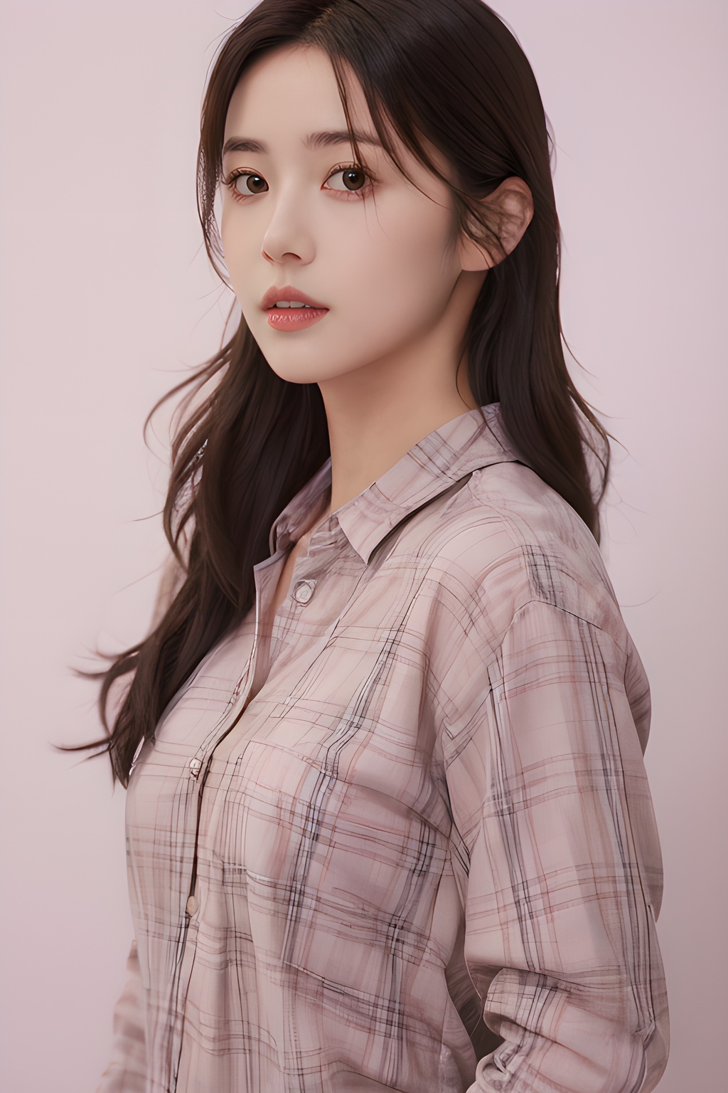 <lora:0808_08:0.7>,simple background,pink plaid_shirt,, 1girl,realistic,masterpiece, best quality, photorealistic, HDR,detail