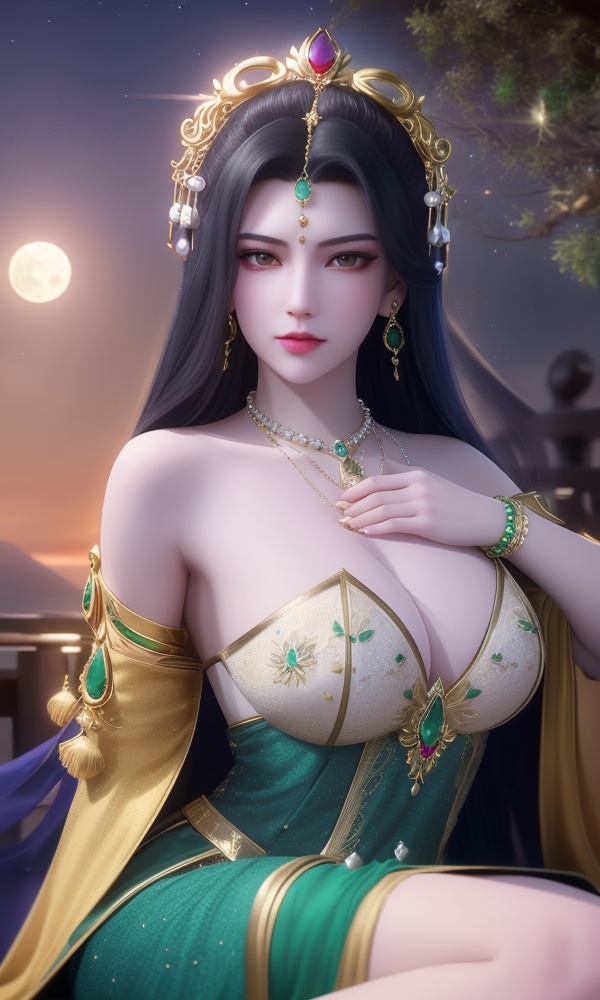 (,1girl, ,best quality, ),looking at viewer, <lora:404-DA-仙逆-凤栾:0.8> ,, ,masterpiece(,1girl,night, starry sky, milky way,outdoors, full moon,  night sky, darkness,  world of darkness, , ) ,ultra realistic 8k cg, flawless, clean, masterpiece, professional artwork, famous artwork, (( , )),, , , prestige, luxury, jewelry, diamond, gold, pearl, gem, sapphire, ruby, emerald, intricate detail, delicate pattern, charming, alluring, seductive, erotic, enchanting, hair ornament, necklace, earrings, bracelet, armlet,halo((, )), (), 