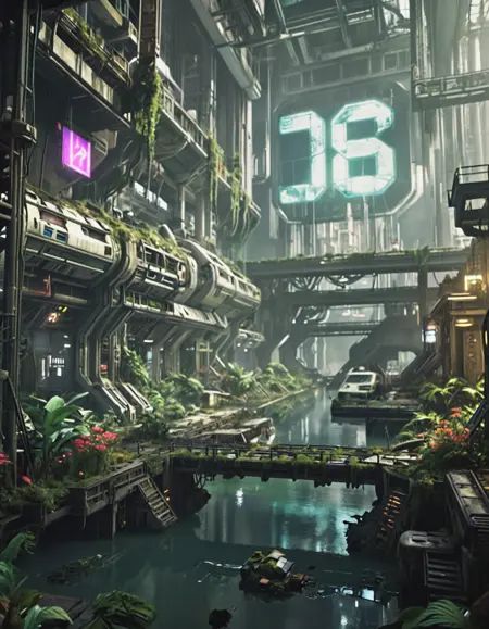 futuristic underground arcology,  cinematic lighting,  lush overgrown ruins on Tensor.Art