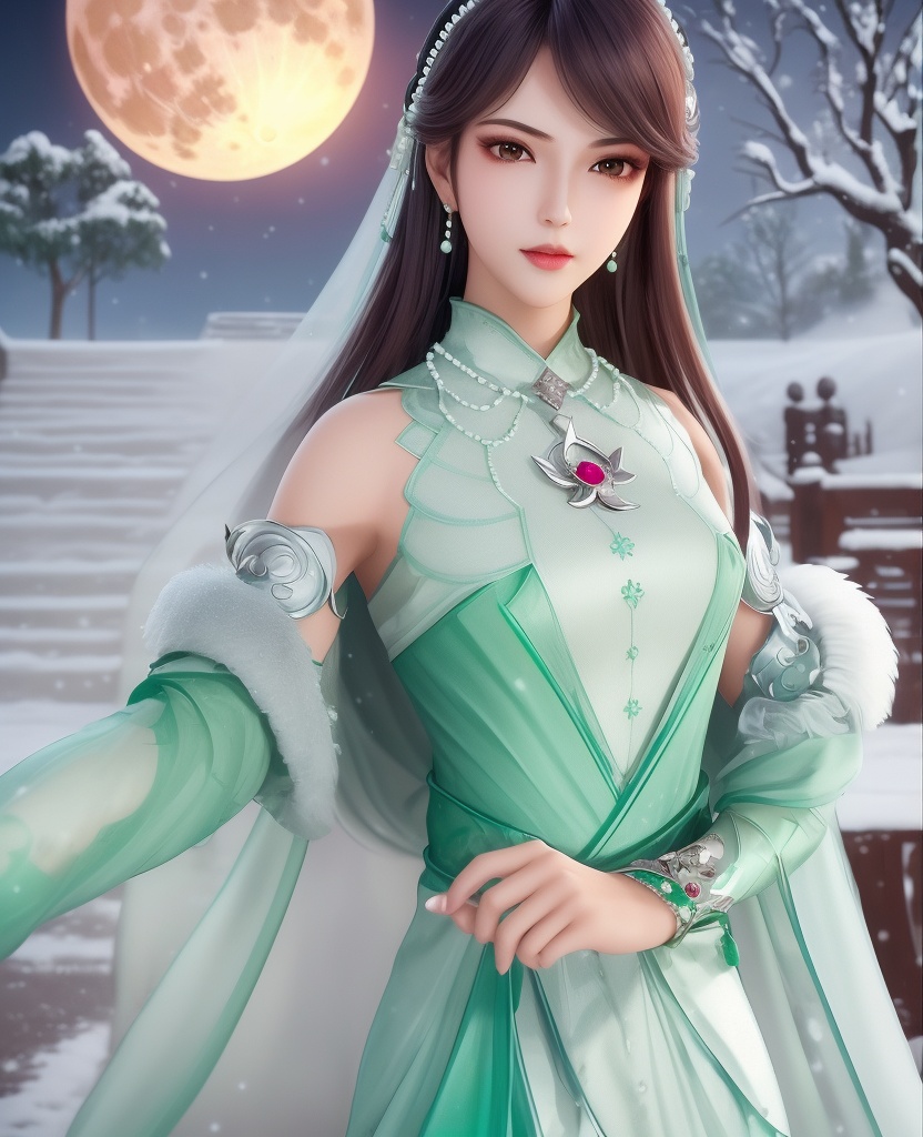 <lora:596-DA-炼气十万年-凌青姝:0.8>(,1girl, ,best quality, ),looking at viewer,  ultra realistic 8k cg, picture-perfect face,   clean, masterpiece,     cinematic lighting, cinematic bloom, fantasy,  , unreal, science fiction, ((,1girl, pov,))(((,tree, 1girl, full moon,snowing,snow ,solo,     solo focus,  long_hair, looking_at_viewer,  )))  (rich:1.4,)     prestige, luxury, jewelry, diamond, gold, pearl, gem, sapphire, ruby, emerald, intricate detail, delicate pattern, charming, alluring, seductive, erotic, enchanting, hair ornament, necklace, earrings, bracelet, ,