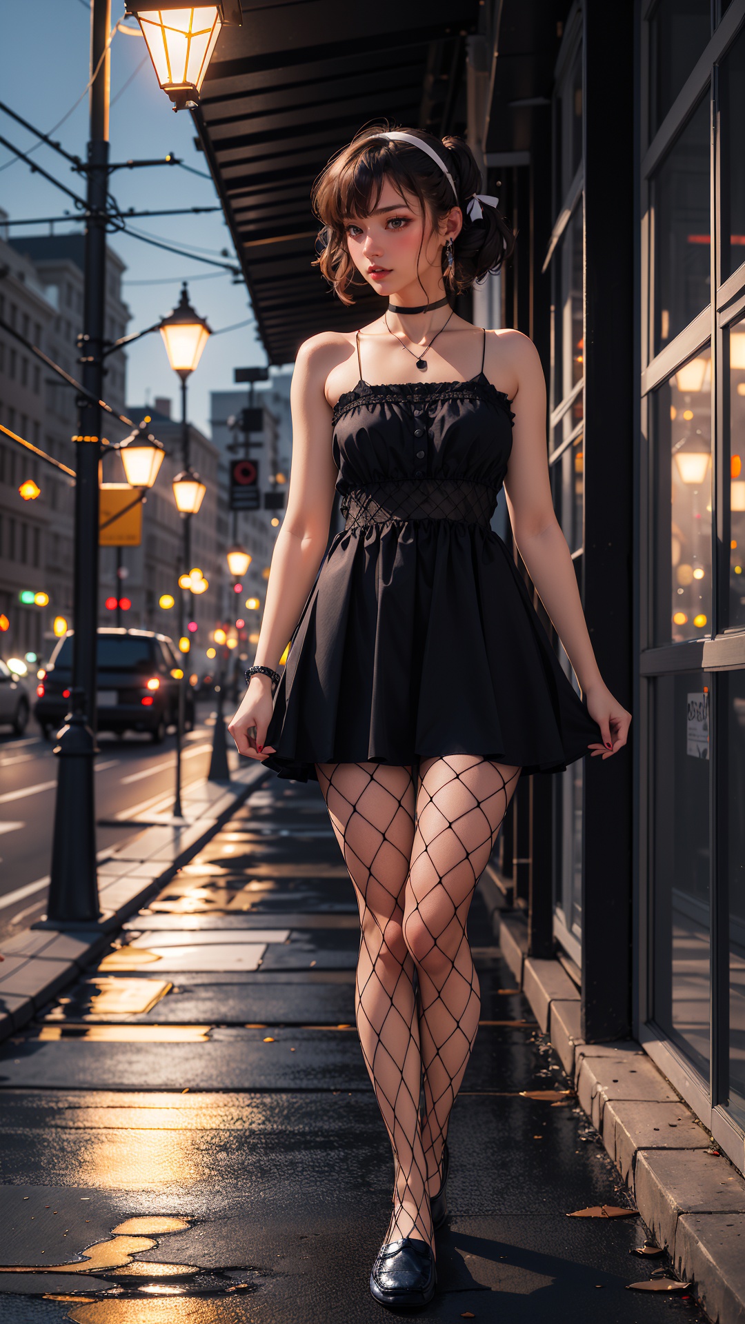 (tutututu),fishnet pantyhose,loafers,<lora:merged_0002:1>,realistic,best quality,(masterpiece:1.2),absurdres,(1girl, solo),watercolor,a beautiful woman,shoulder,hair ribbons,extremely luminous bright design,(ink:1.3),autumn lights,looking at viewer,