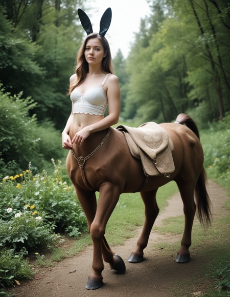 score_9,score_8_up,score_7_up,score_6_up,score_5_up,masterpiece,best quality,realistic,photorealistic,photo \(medium\),absurdres,cinematic,intricate detail,uhd,4k,1girl,((anthro:1.4)),((furry:1.4)),((centaur:1.4)),bunny girl,horse body,furry body,