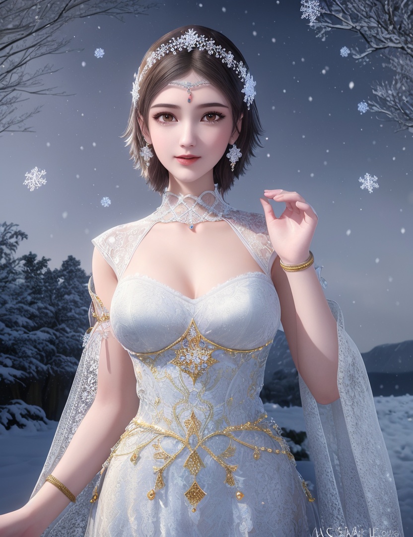 ultra realistic 8k cg, flawless, clean, masterpiece, professional artwork, famous artwork, cinematic lighting, cinematic bloom, perfect face, beautiful face, fantasy, dreamlike, unreal, science fiction,   lace, lace trim, lace-trimmed legwear, luxury, jewelry, diamond, gold, pearl, gem, sapphire, ruby, emerald, intricate detail, delicate pattern, charming, alluring, seductive, erotic, enchanting, hair ornament, necklace, earrings, bracelet, armlet,halo,autumn,((,1girl, pov,best quality, ))  , ((((1girl, solo,outdoors, large breasts,,snowflakes,  snow, snowing,   ))))    <lora:DA_BaiCai:0.7>