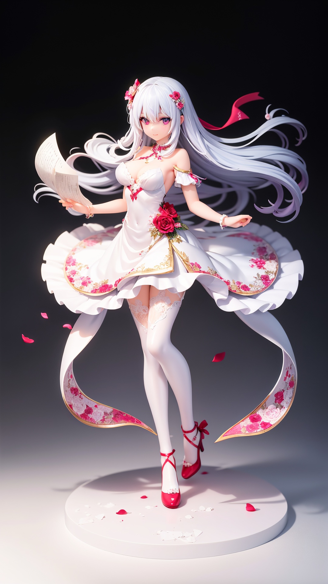 long hair,beautiful detailed eyes,beautiful detailed hair,petals,(((flowing))),(((((full body))))),1girl,((paper-cut)),red,(beautiful detailed eyes),floating_hai,