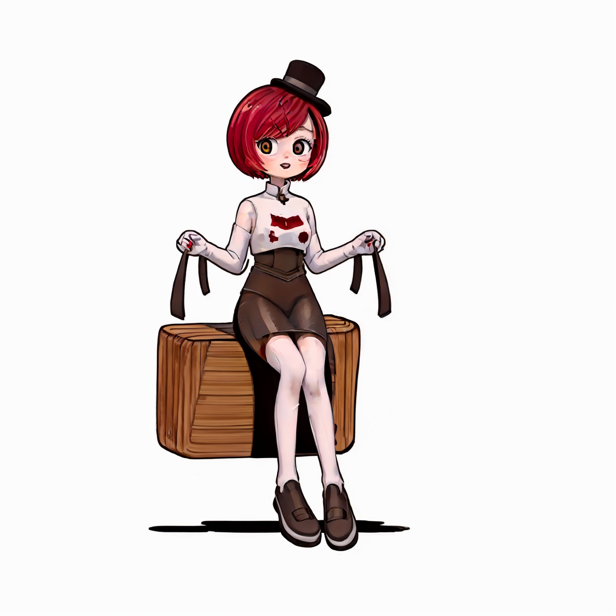 qijimiss(IP),Graphic illustration, GIRL, kwamiss， sitting,full body,red hair, clean white background <lora:kwamiss v1-000020:0.8><lora:gurin V2-25:0.6>  