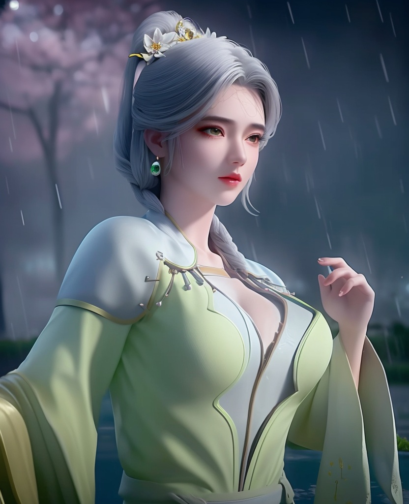 <lora:650-DA-完美世界-宁川的妈:0.8>(,1girl, ,best quality, ),looking at viewer, ,ultra detailed 8k cg, ultra detailed background,  ultra realistic 8k cg,          cinematic lighting, cinematic bloom, (( , )),,  , unreal, science fiction,  luxury, jewelry, diamond, pearl, gem, sapphire, ruby, emerald, intricate detail, delicate pattern, charming, alluring, seductive, erotic, enchanting, hair ornament, necklace, earrings, bracelet, armlet,halo,masterpiece, (( , )),,  ,cherry blossoms,(((, night,night sky,,  ultra high res, (photorealistic:1.4), raw photo, 1girl, , rain, sweat, ,wet, )))(( , ))   (cleavage), (),