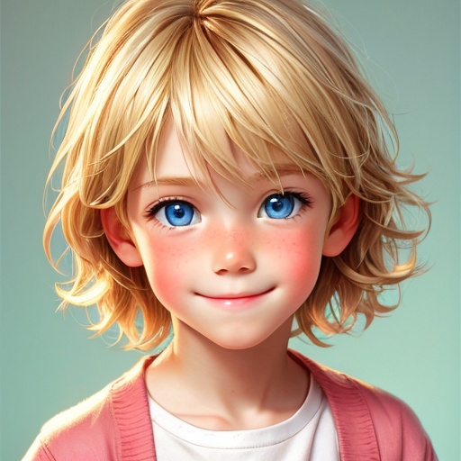 A blond boy,  about 7-years-old,  with short messy hair on Tensor.Art