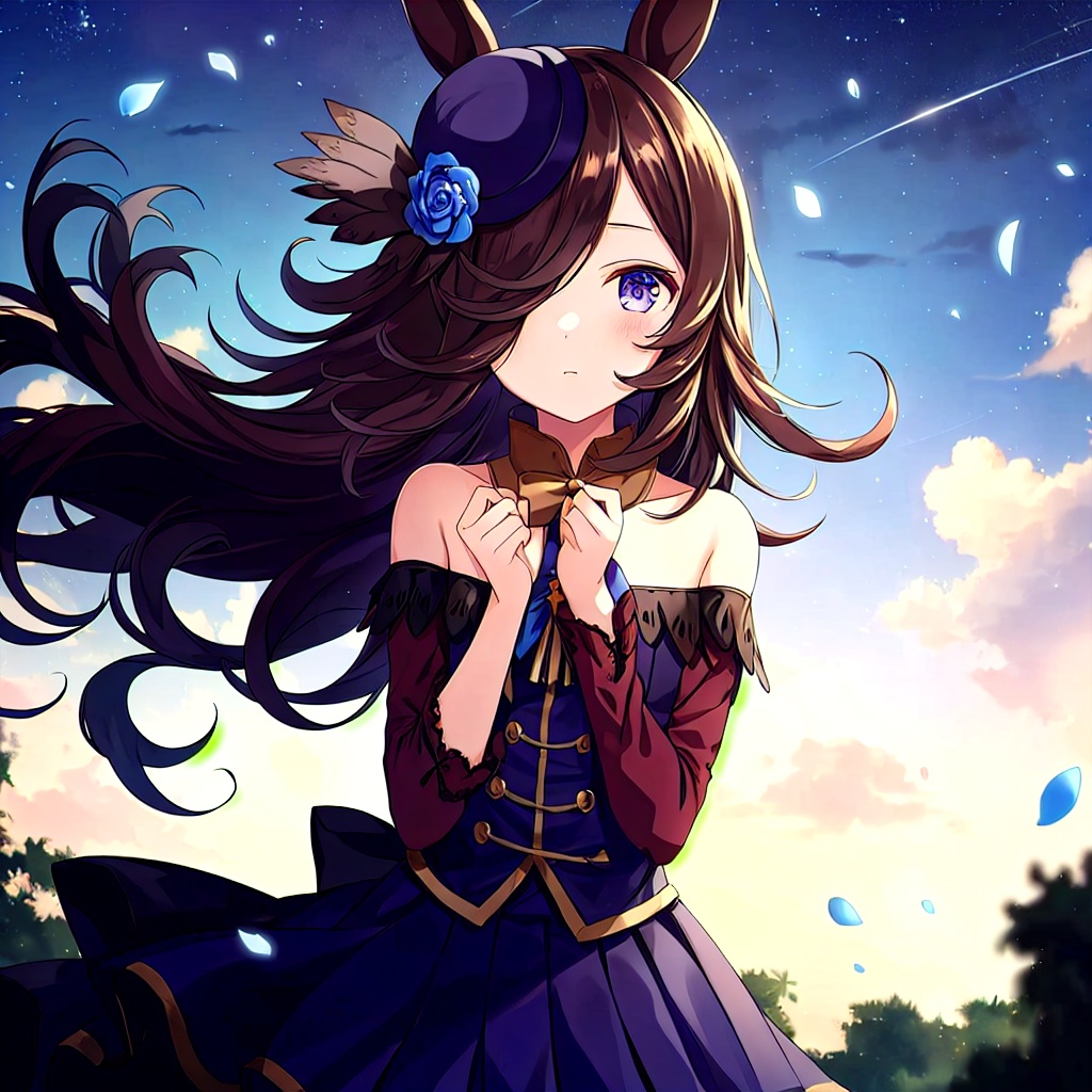(((masterpiece))),(((best quality))),((ultra-detailed)),(illustration),(1 girl),(solo),((an extremely delicate and beautiful)),little girl,((beautiful detailed sky)),beautiful detailed eyes,side blunt bangs,hairs between eyes,ribbons,bowties,buttons,bare shoulders,(small breast),blank stare,pleated skirt,close to viewer,((breeze)),Flying splashes,Flying petals,wind,<lora:miyu:0.8>,animal_ears,stars in the eyes,messy floating hair,colored inner hair,Starry sky adorns hair,depth of field,
