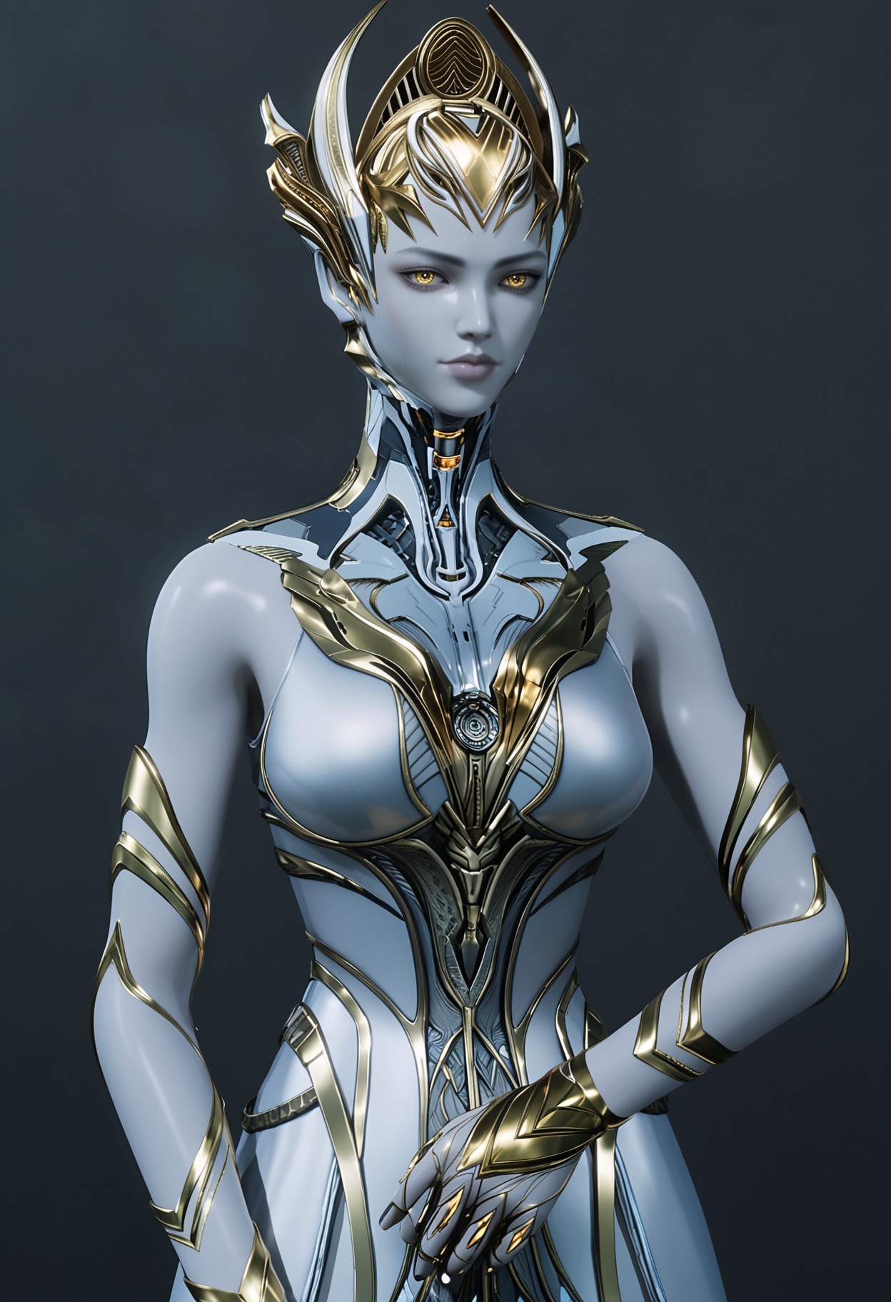 (looking_at_viewer:1.2),upper_body,<lora:YQ_pony_longyuwang_V4:0.8>,q1528437228,solo,1girl,colored skin,yellow eyes,grey skin,blue skin,helmet,metal skin,dress,armor,bodysuit,blue dress,long dress,white dress,gloves,colored sclera,jewelry,armlet,long skirt,simple background,pure black background,black background,
