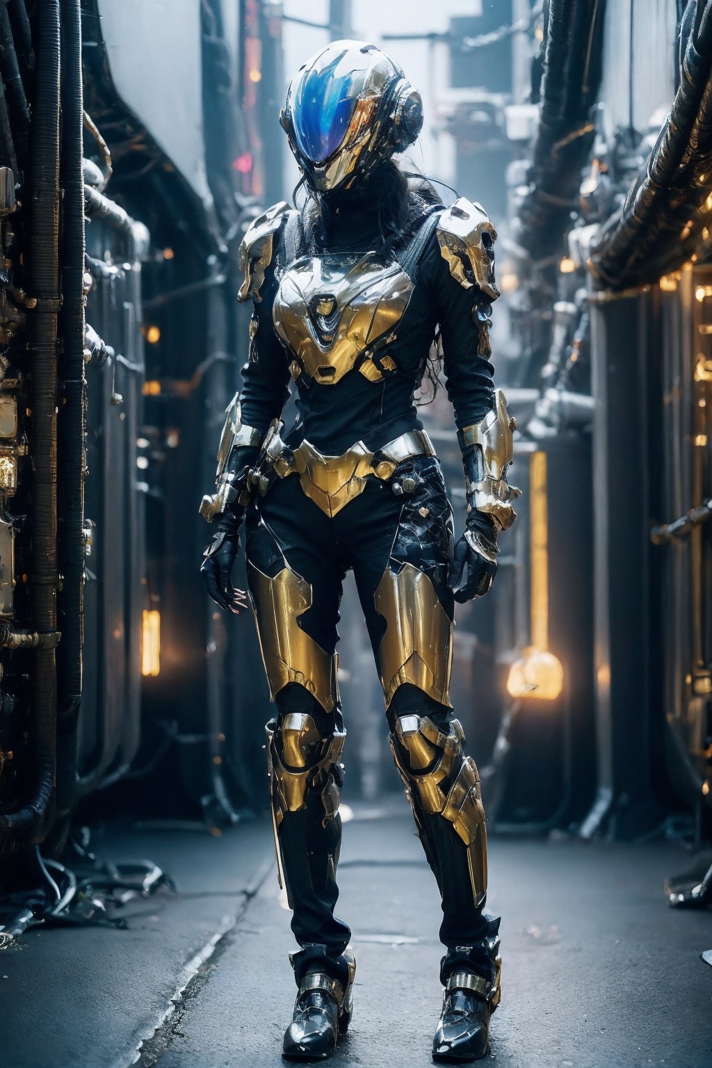 photorealistic,  1girl,  cyberpunk armor on Tensor.Art