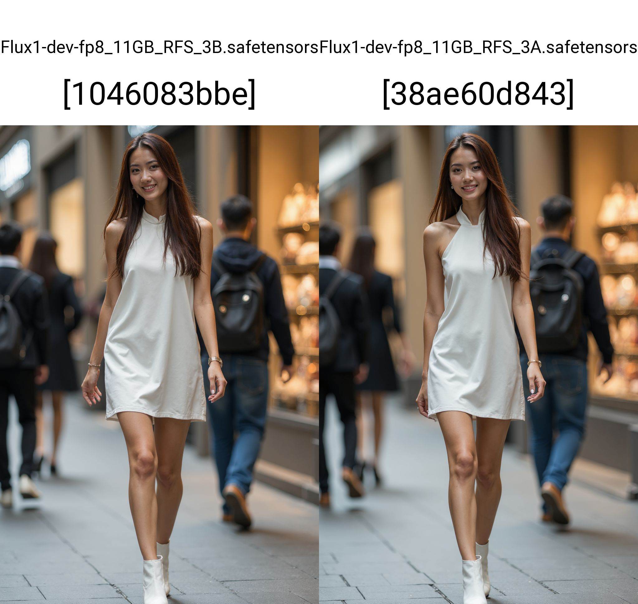 A photo captures a slender and charming Asian woman with long brown hair wearing a white halter neck dress and White serie...