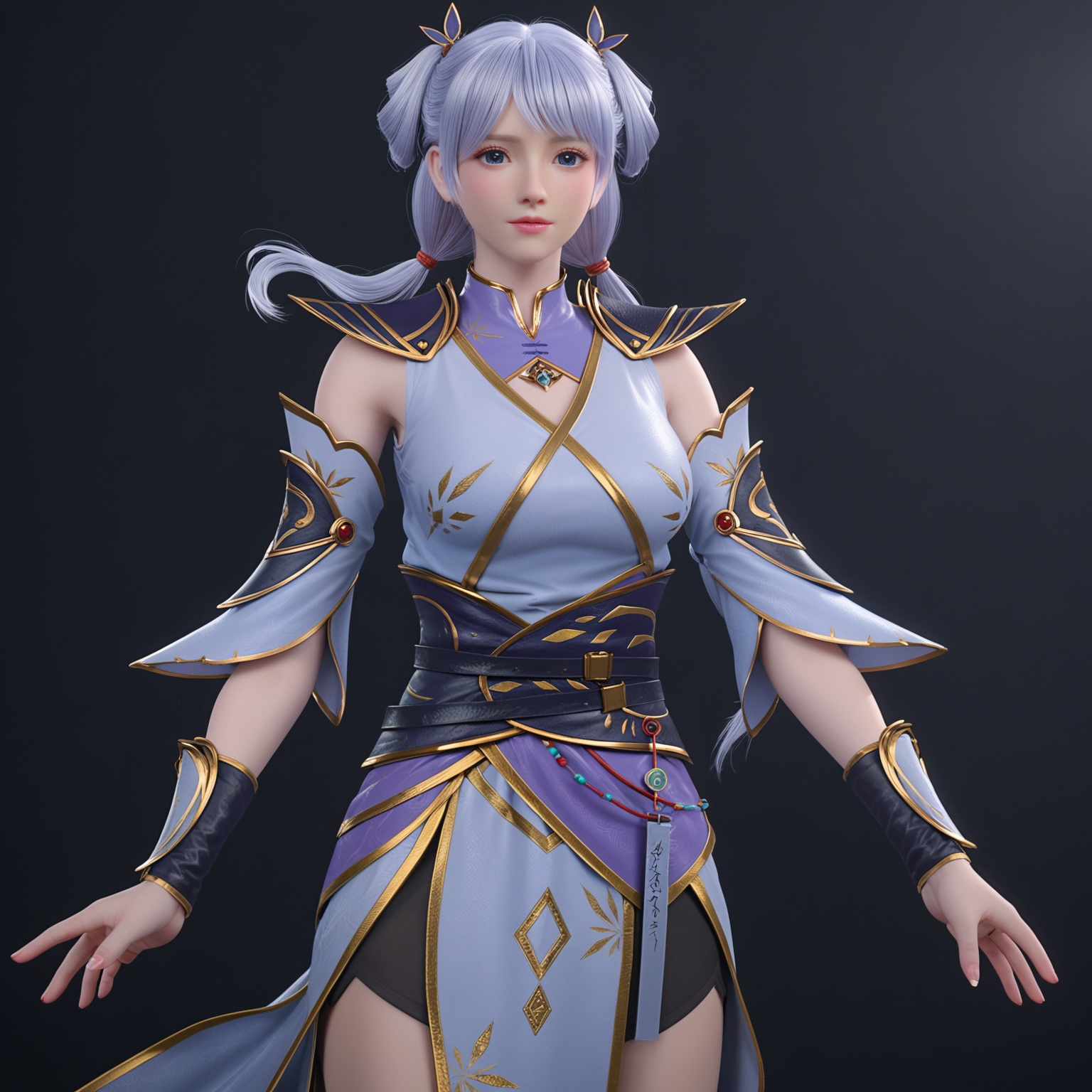 <lora:YQponyhanxueV2:0.8>,q1528437228,solo,1girl,long_hair,blue_eyes,hair_rings,detached_sleeves,realistic,armor,bangs,hair_ornament,twintails,grey_hair,sash,dress,blue_hair,boots,jewelry,skirt,black_footwear,purple_hair,white_hair,ponytail,hair_bun,low_twintails,sleeveless,belt,high_heels,black_shorts,chinese_clothes,gloves,pantyhose,purple_eyes,short_hair,BREAK score_9,upper_body,portrait,shiny_skin,looking at viewer,cinematic lighting,volumetric lighting,solo focus,(huge breasts:0.9),(simple background,pure black background,black background:1.1),