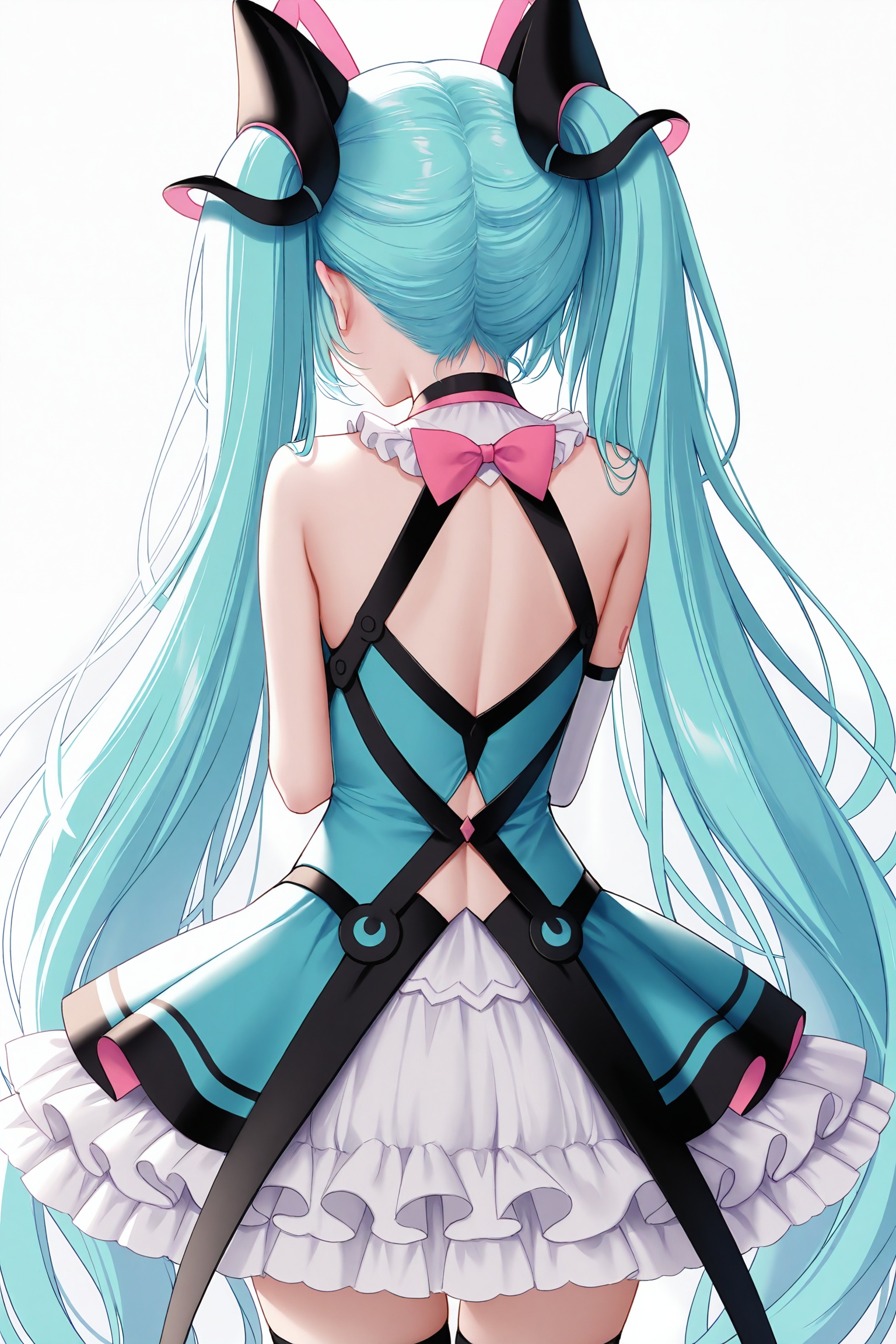 masterpiece,best quality,newest,absurdres,highres,soft shadows,photorealistic,(chen bin:0.5),(hiten \(hitenkei\):0.4),(rimuu:0.5),(mignon:0.5),(sheya:0.6),<lora:MMMiku2019XLNAI:1>,1girl,magical mirai miku \(2019\),frilled_dress,frills,