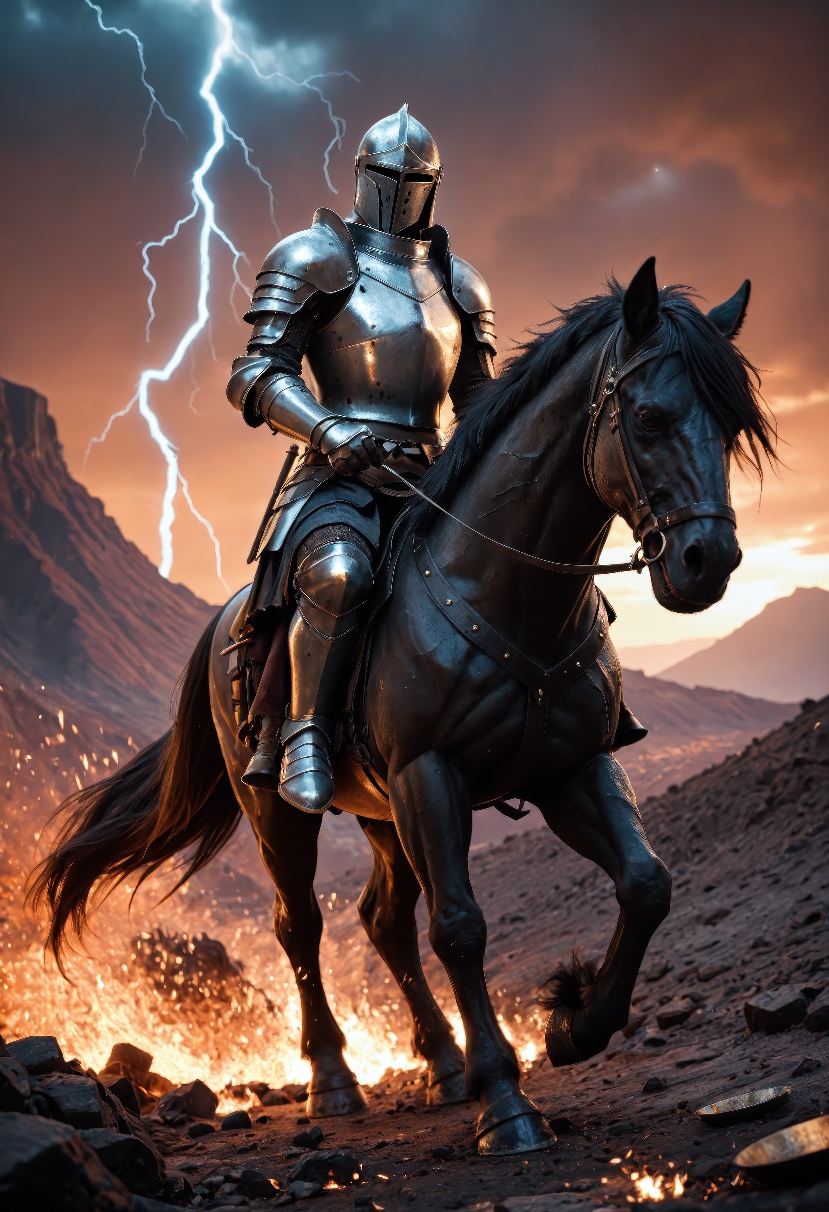 1knight,  maledark armored knight,  muscular buildbattle worn plate armor on Tensor.Art