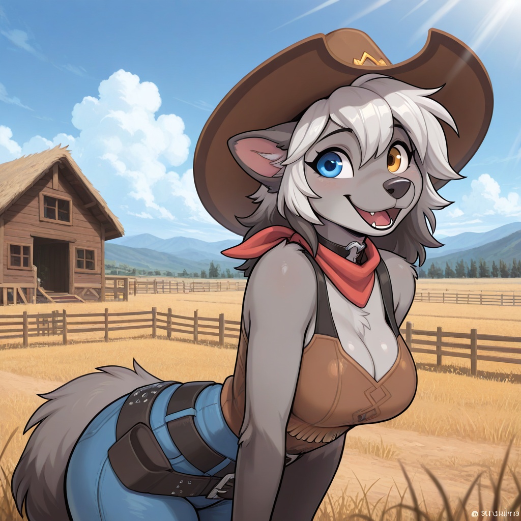 W0lf!e,  heterochromia,  furry female on Tensor.Art