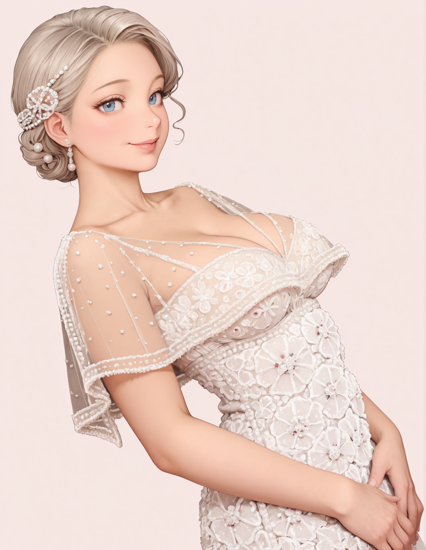 white dress,  see-through capelet,  rhinestone on Tensor.Art