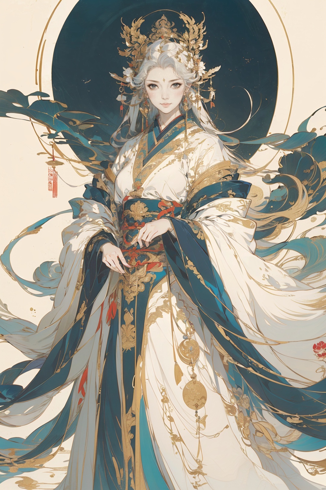 masterpiece,best quality,huge filesize,masterpiece,best quality,(((masterpiece))),(((best quality))),<lora:guofengsuya_20240427152744:0.65>,((4k,masterpiece,best quality)),shuimobysim,traditional chinese ink painting,lotus,hanfu,maxiskit,dress conservatively 1 girl,solo,white hair,long hair,fox ears,white,bikini,fish,many fish near girl,look at viewer,tease,, (masterpiece, top quality, best quality, official art, beautiful and aesthetic:1.2),