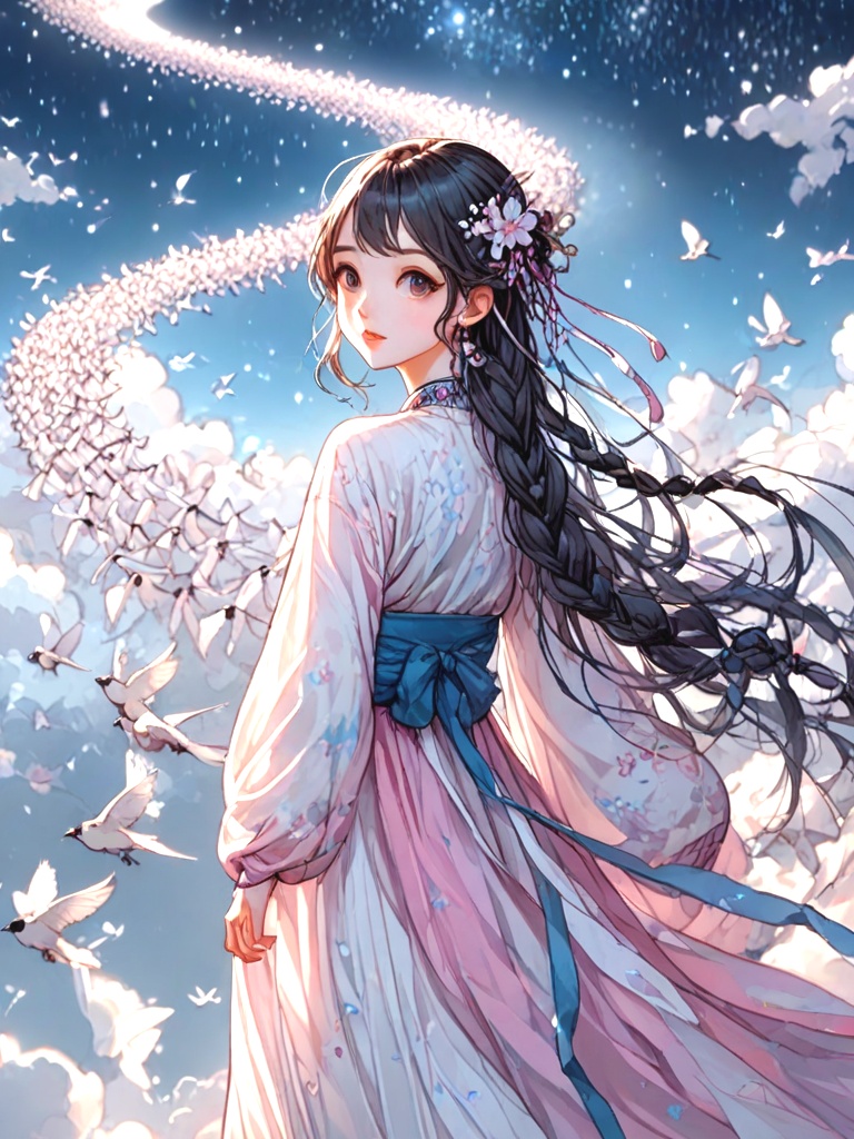 source_anime,  magpie bridge,  birds flock on Tensor.Art