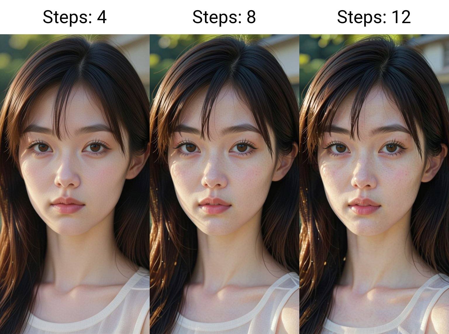 The image is a high-resolution,  close-up photograph of a young East Asian woman with a fair complexion and long,  straigh...