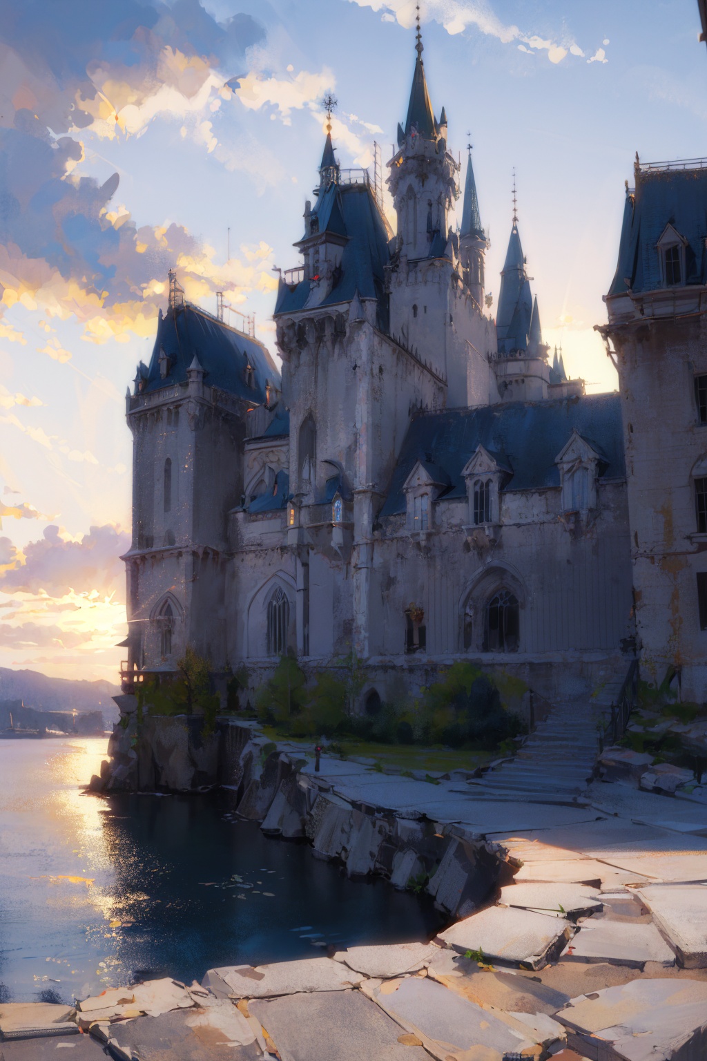 masterpiece,best quality,HD Resolution,(ray tracing,cinematic lighting),photography,Castle,Architecture,sea,sunburst,lighting,Clarity,Realism,Landscape Wallpaper,