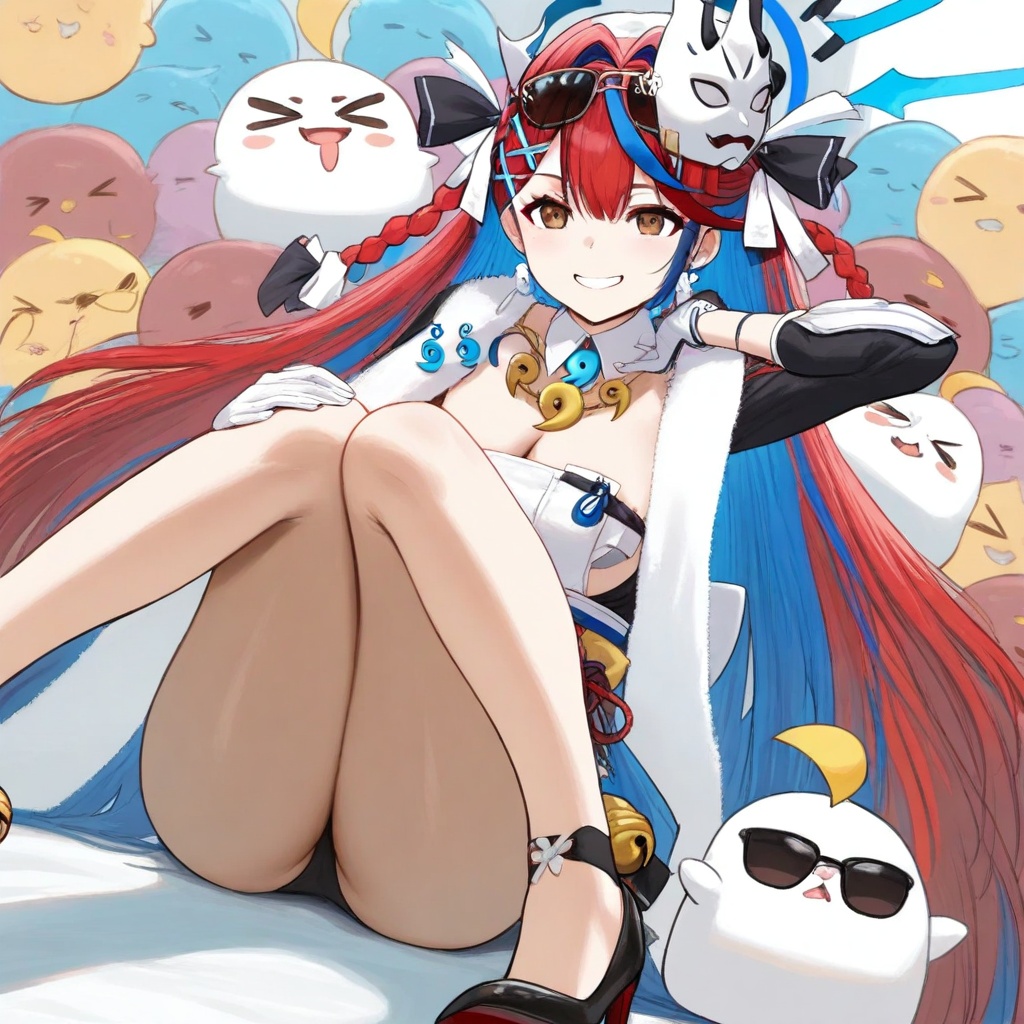 closed mouth,  very long hair,  knees together feet apart on Tensor.Art