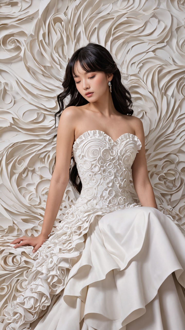 black hair,  1asian girlbangs,  The image showcases a woman in a white on Tensor.Art