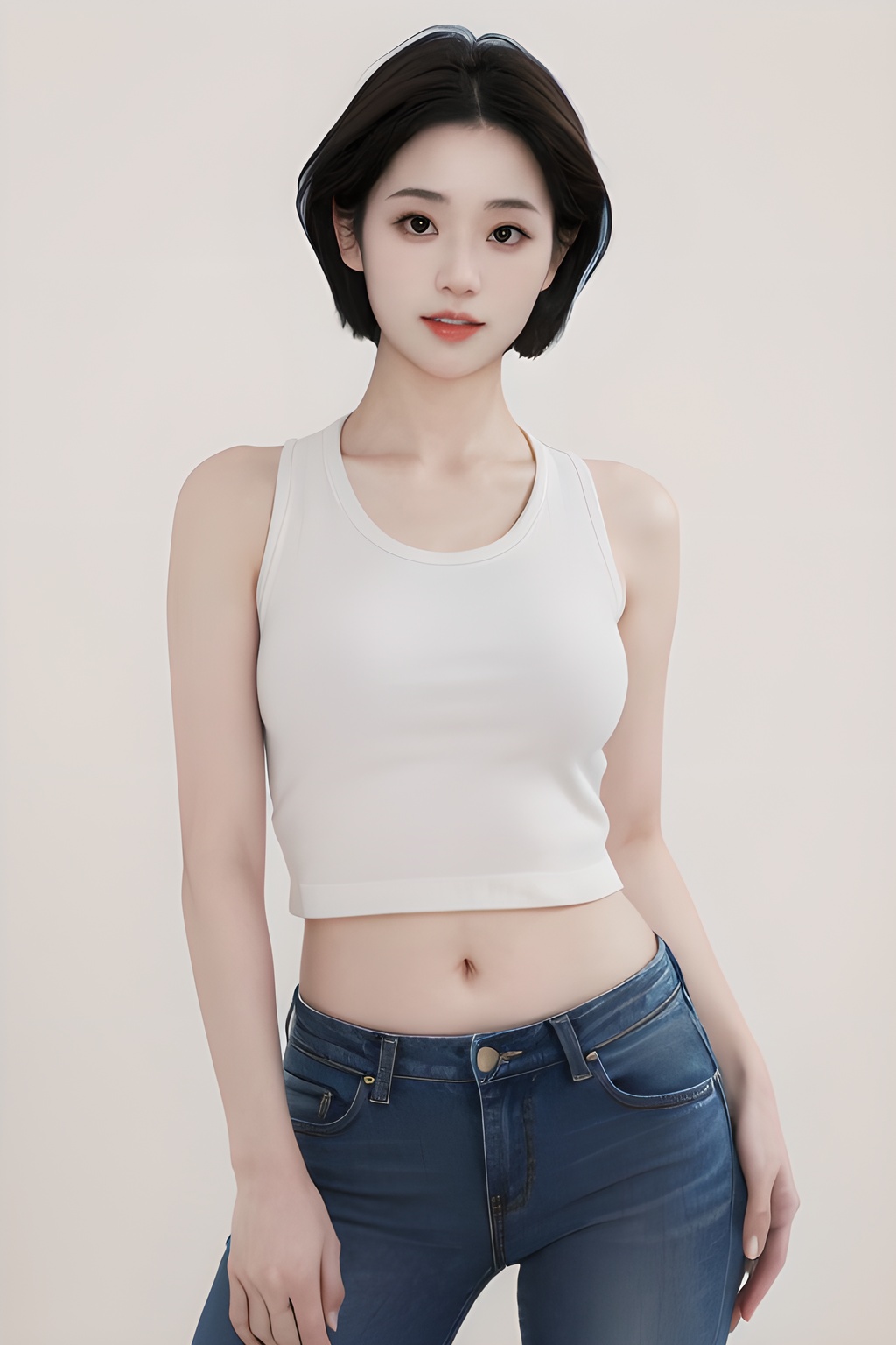 <lora:0827_06:0.7>simple background, (Best quality, masterpiece, ultra high res:1.2),photorealistic,raw photo,unity 8k wallpaper,cowboy shot,traffic light,1girl,cutoff jeans,denim vest,navel,hand in pockets, short hair,, 1girl,realistic,masterpiece, best quality, photorealistic, HDR,detail