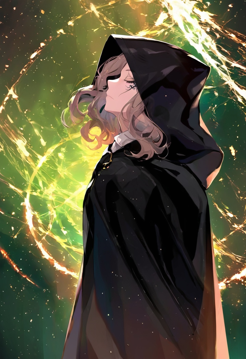 <lora:mln_v1.2-000016:1>, 1girl,black facial tattoo, hooded cape, short brown hair, golden cloak clasp, hood up,profile, from side, looking up, closed eyes, closed mouth, side profile, magical, glowing symbols, cosmic background, stars, warm color palette, digital illustration, ethereal, atmospheric lighting, concentric circles, energy patterns, serene expression, celestial, otherworldly, golden tones, vertical composition, cowboy shot,(azuuru:1.1), (torino aqua:1.2), (azuuru:1.1), kedama milk, fuzichoco, ask \(askzy\), chen bin, atdan, hito, mignon,masterpiece, best quality, newest,nsfw, explicit