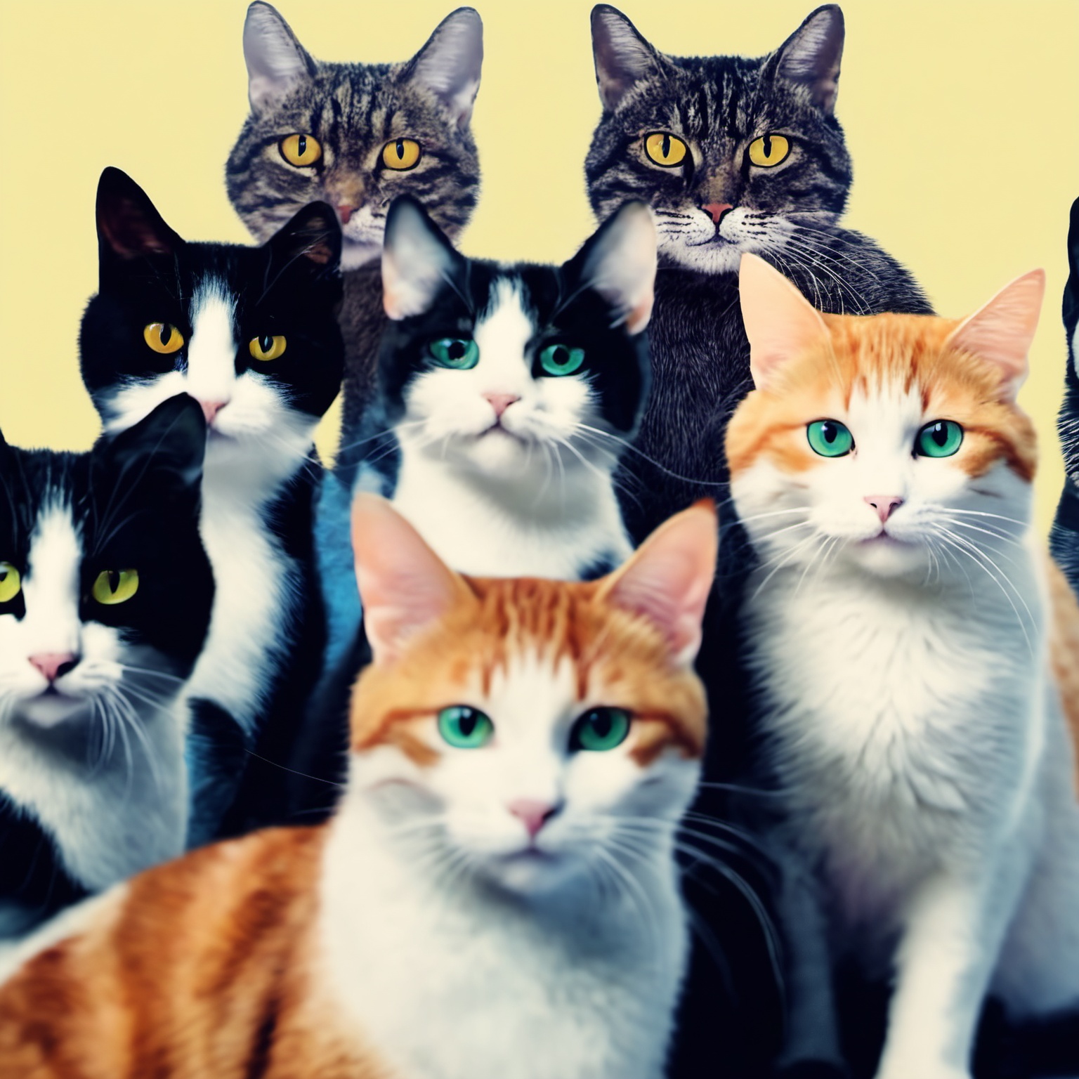 Magical multiple cats,  Very wide view,  Evil on Tensor.Art