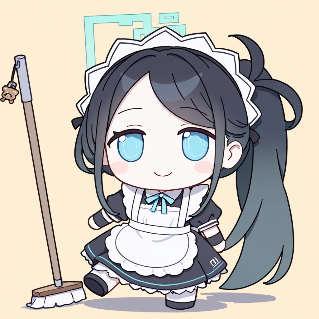 <lora:fumo_noob1:1>,fumo,chibi,1girl,solo,full body,aris \(maid\) \(blue archive\), blue archive, ,white background,simple background,