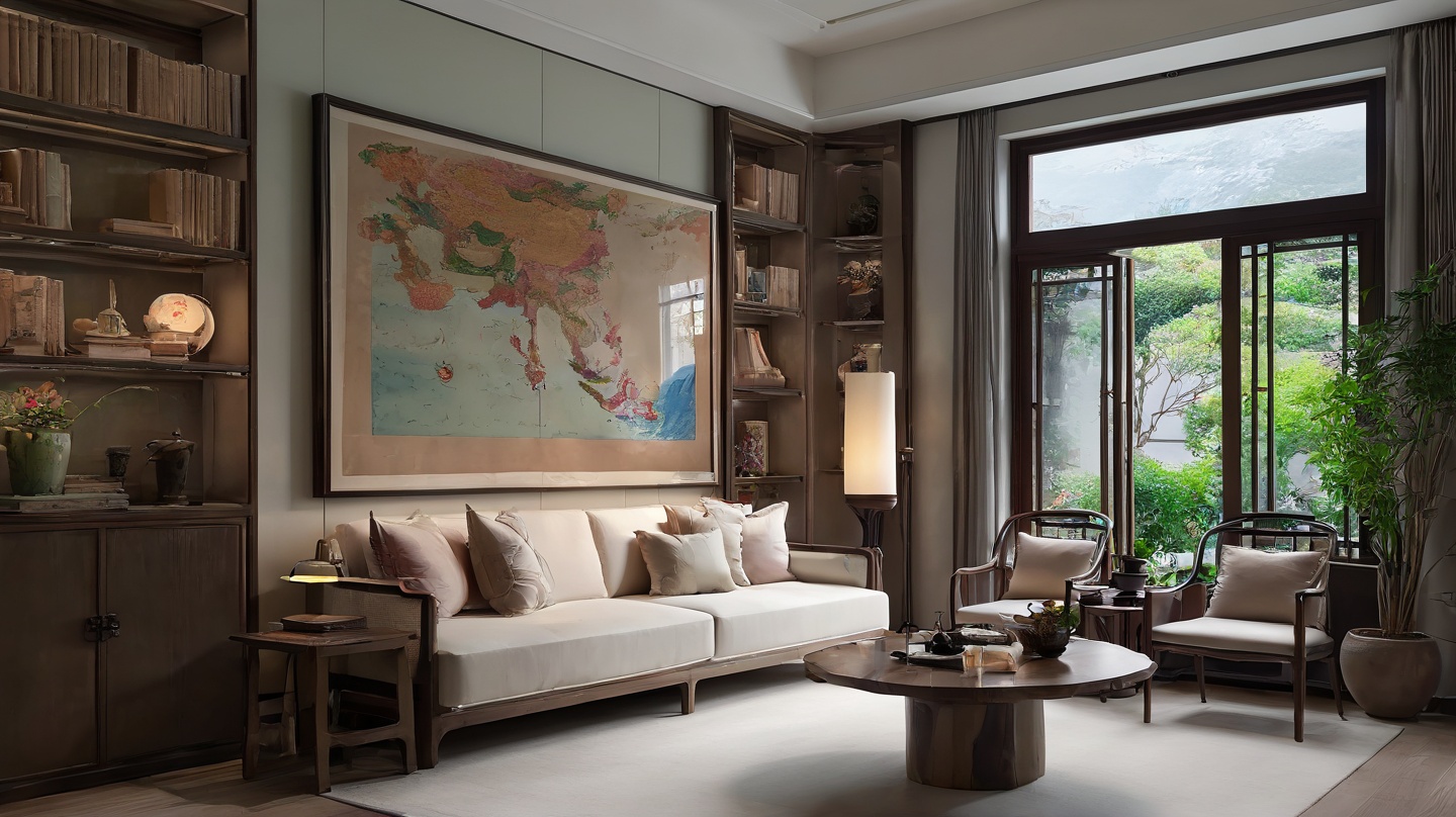 xinzhongshi,<lora:xinzhongshi XL1.0:0.8>,, no humans,window,table,couch,indoors,chair,wooden floor,vase,cup,lamp,potted plant,book,flower,shelf,plant,masterpiece,8K,reality,day,incredibly absurdres,huge filesize,