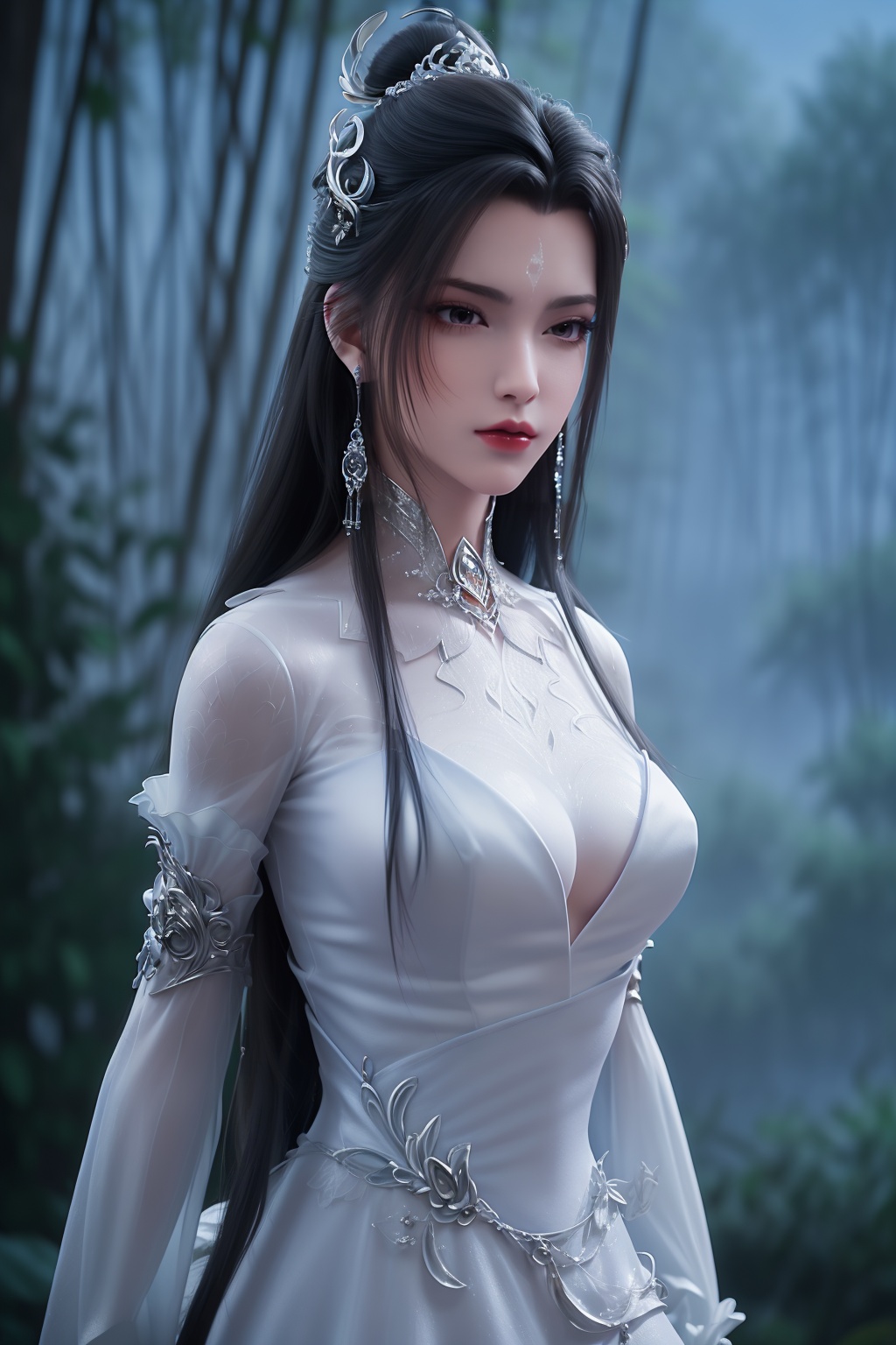 photo_\(medium\),(8k, RAW photo, best_quality),(masterpiece:1.2),(realistic:1.2),(photorealistic:1.3),(ultra-detailed),(extremely_detailed_cg_8k_wallpaper),(crystal_texture_skin:1.3),(shiny:1.2),(shiny_skin:1.4),(extremely_delicate_and_beautiful),petals,flower,sky,cherry blossoms,falling petals,fair skin,landscape,full_shot,shenfengLuXueQiSecondClothing,1girl,solo,dress,facial mark,forehead mark,standing,torogao,breasts,hair bun,jewelry,hair ornament,earring,red lips,realistic,looking at viewer,<lora:shenfengLuXueQiSecondClothing_20240802075632-000004:0.7>,
